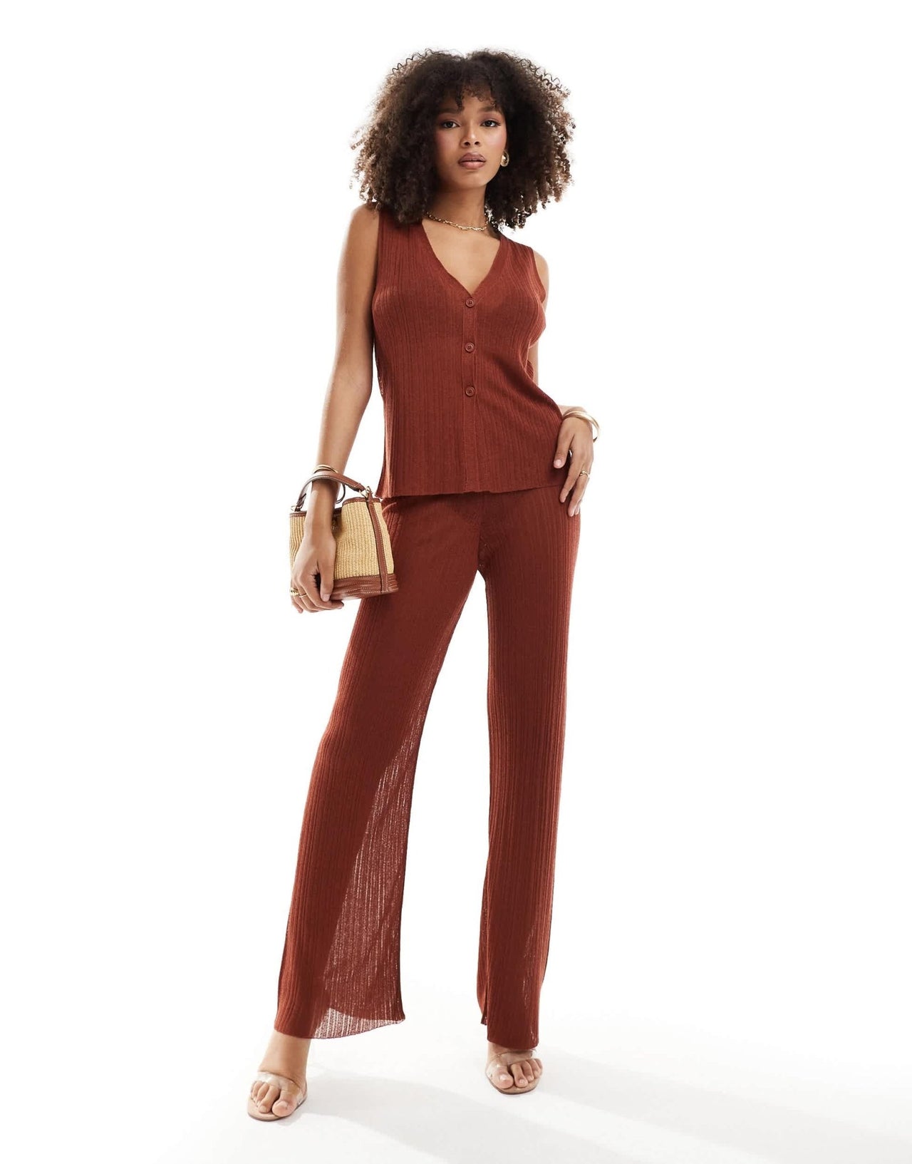 ASOS DESIGN knitted wide leg trousers in metallic yarn in rust - ASOS Sample Sale
