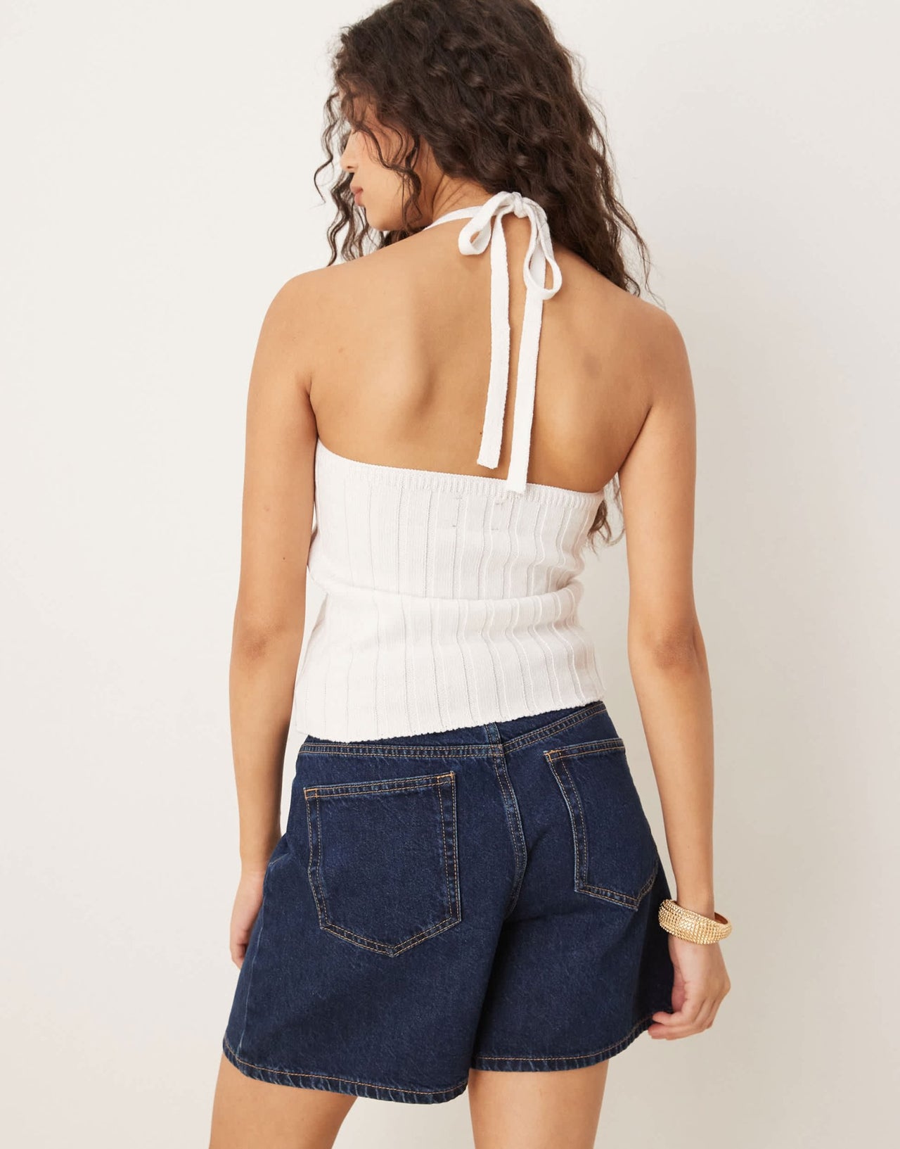 ASOS DESIGN knitted wide rib halter top in white - ASOS Sample Sale