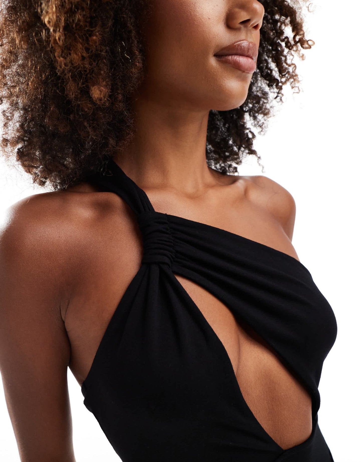 ASOS DESIGN knot one shoulder maxi with front cut out in black - ASOS Sample Sale