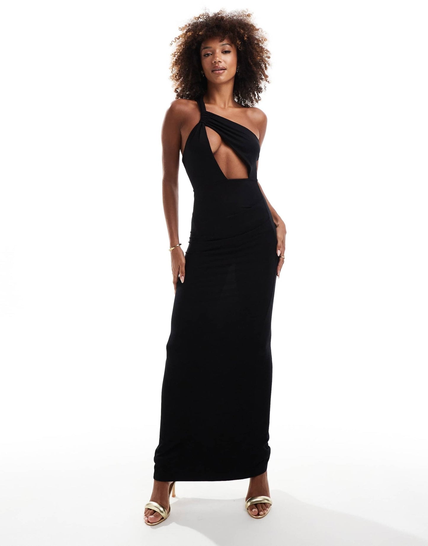 ASOS DESIGN knot one shoulder maxi with front cut out in black - ASOS Sample Sale