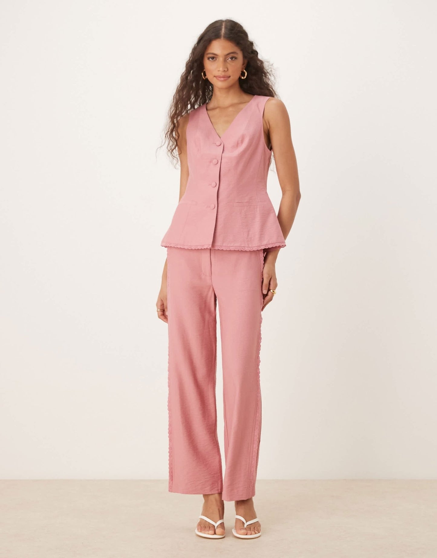 ASOS DESIGN lace edge trim waistcoat co - ord in pink - ASOS Sample Sale