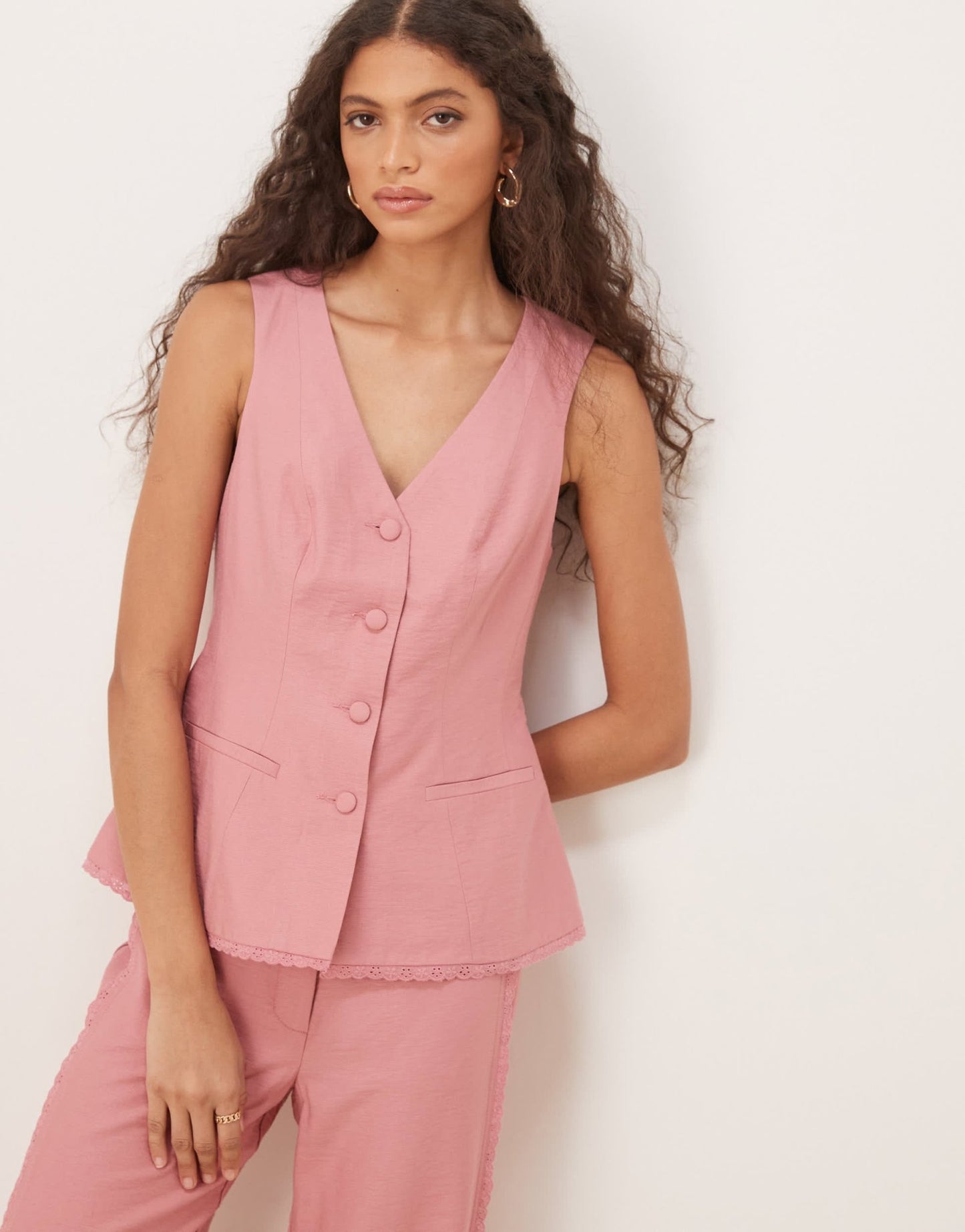 ASOS DESIGN lace edge trim waistcoat co - ord in pink - ASOS Sample Sale