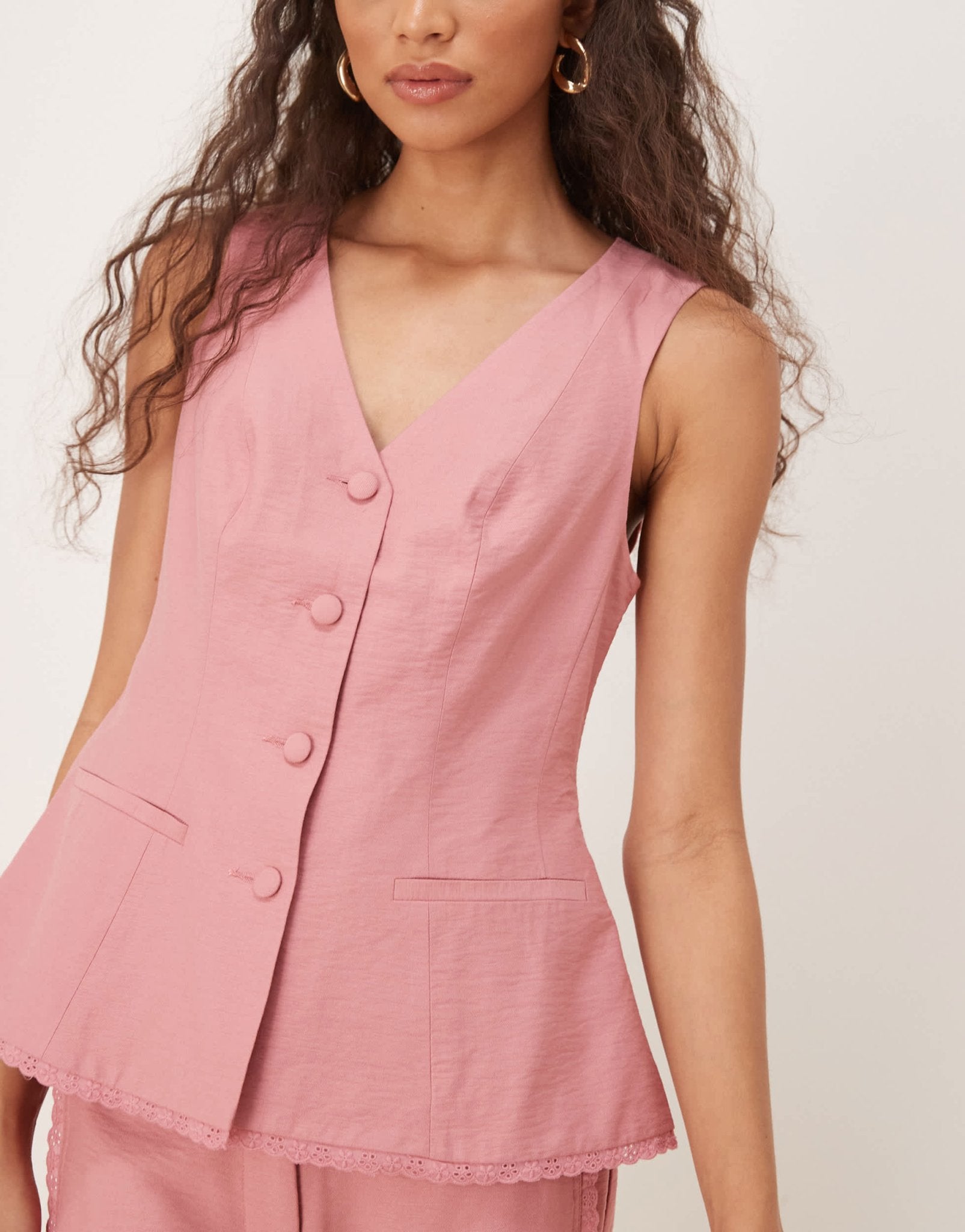 ASOS DESIGN lace edge trim waistcoat co - ord in pink - ASOS Sample Sale