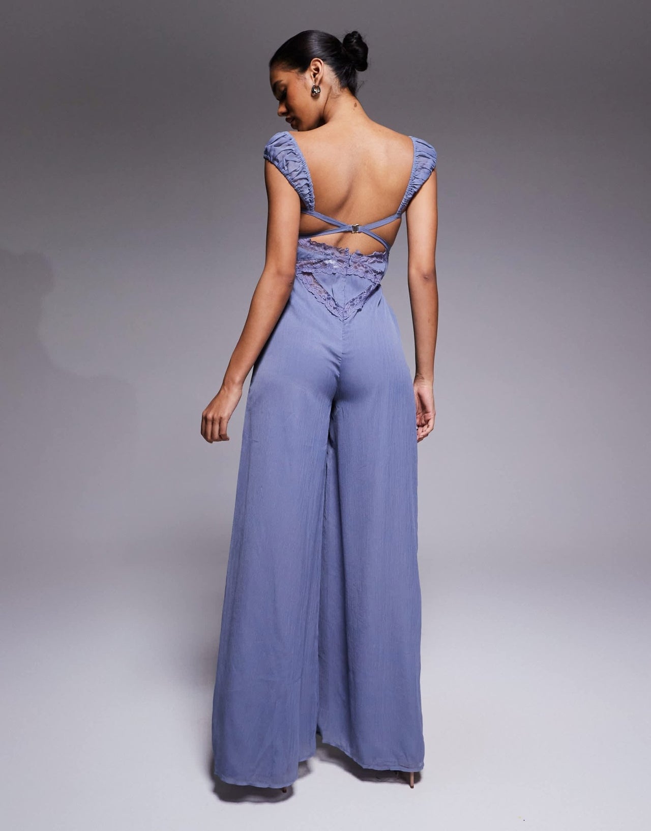 ASOS DESIGN lace insert corset detail wide leg jumpsuit in dusky blue - ASOS Sample Sale