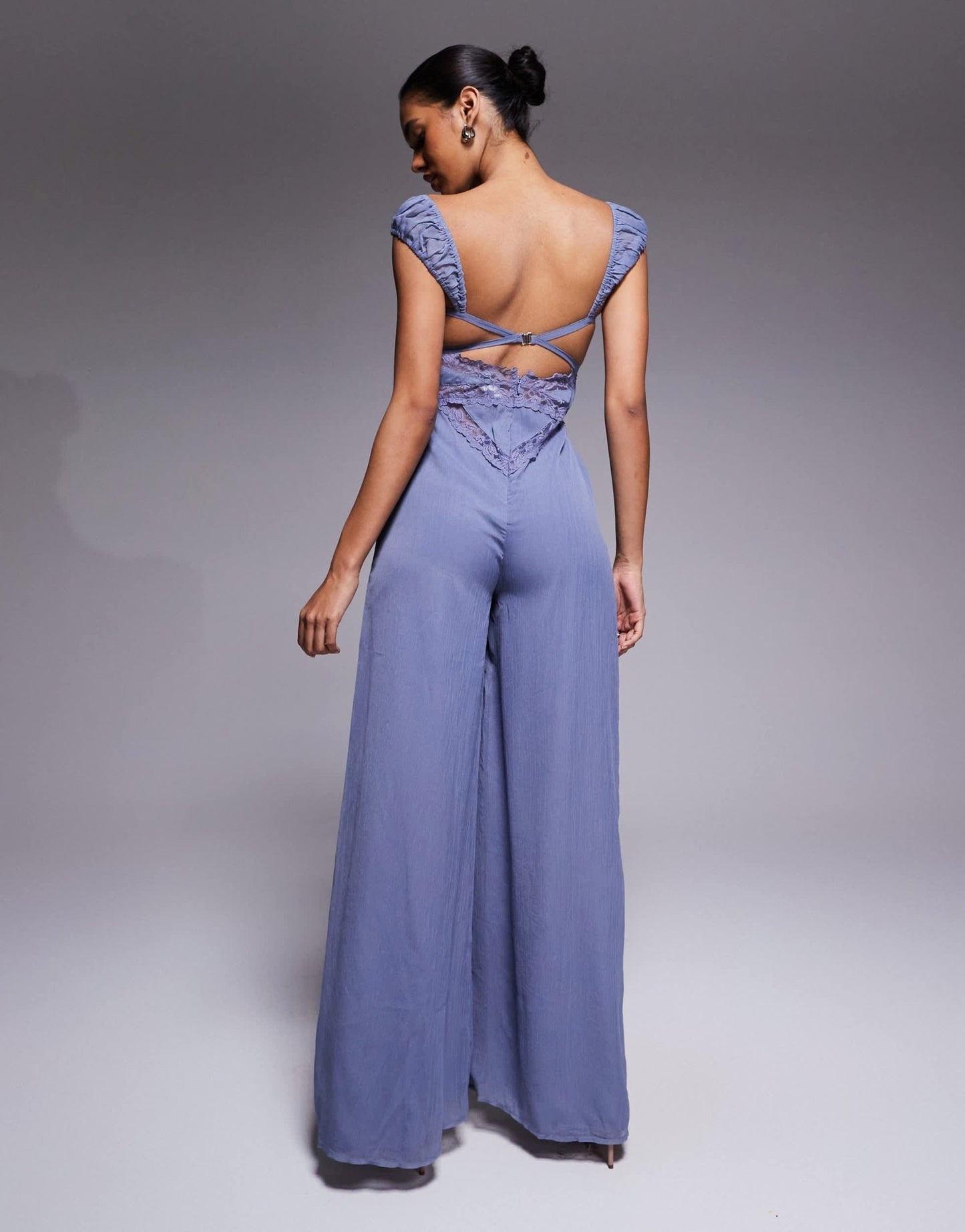 ASOS DESIGN lace insert corset detail wide leg jumpsuit in dusky blue - ASOS Sample Sale