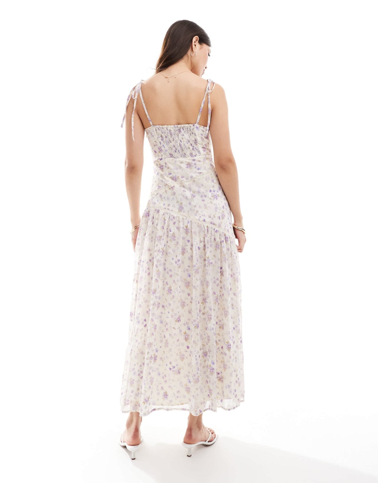 ASOS DESIGN lace insert panelled midi dress in lilac ditsy floral print - ASOS Sample Sale