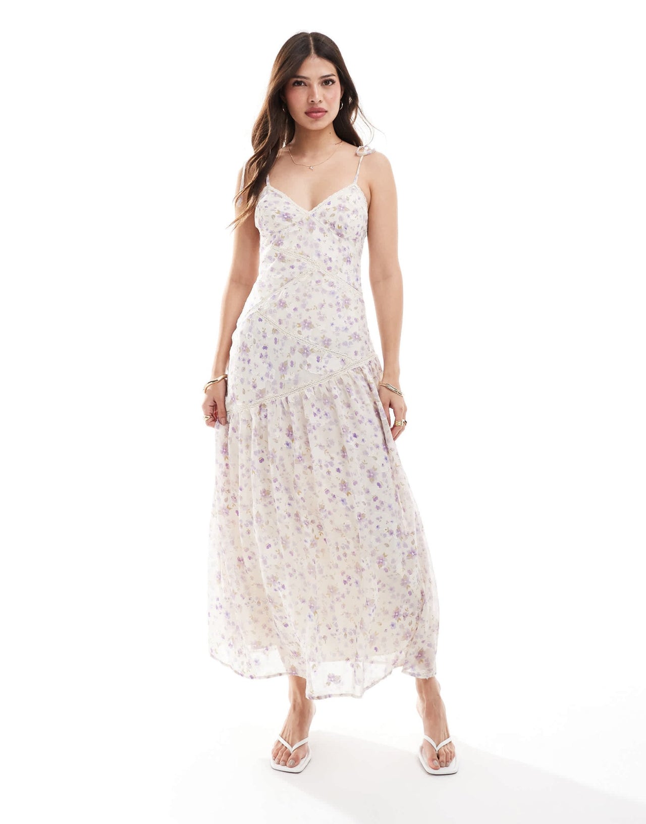 ASOS DESIGN lace insert panelled midi dress in lilac ditsy floral print - ASOS Sample Sale