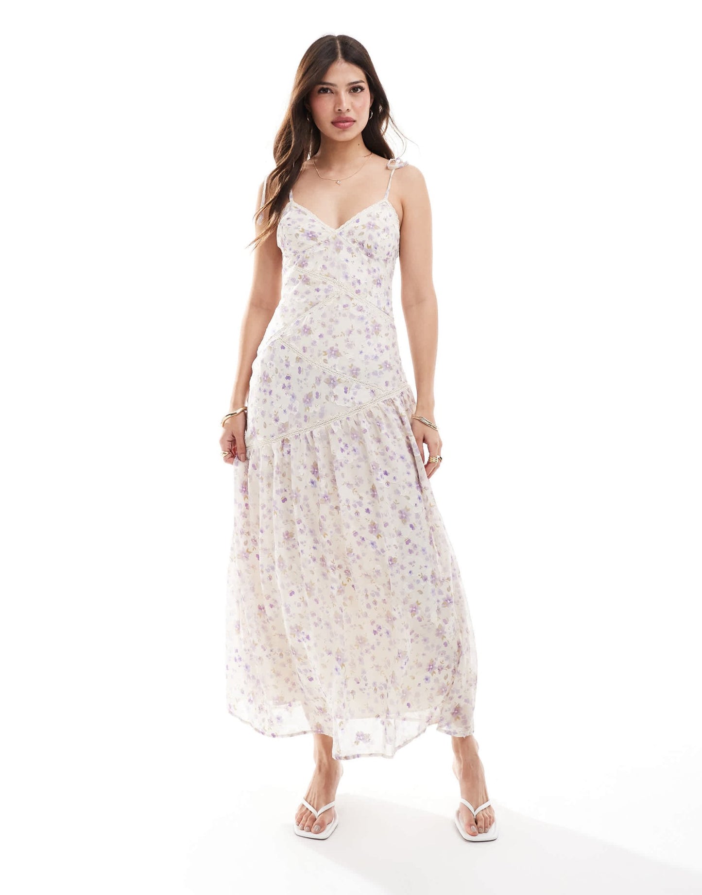 ASOS DESIGN lace insert panelled midi dress in lilac ditsy floral print - ASOS Sample Sale