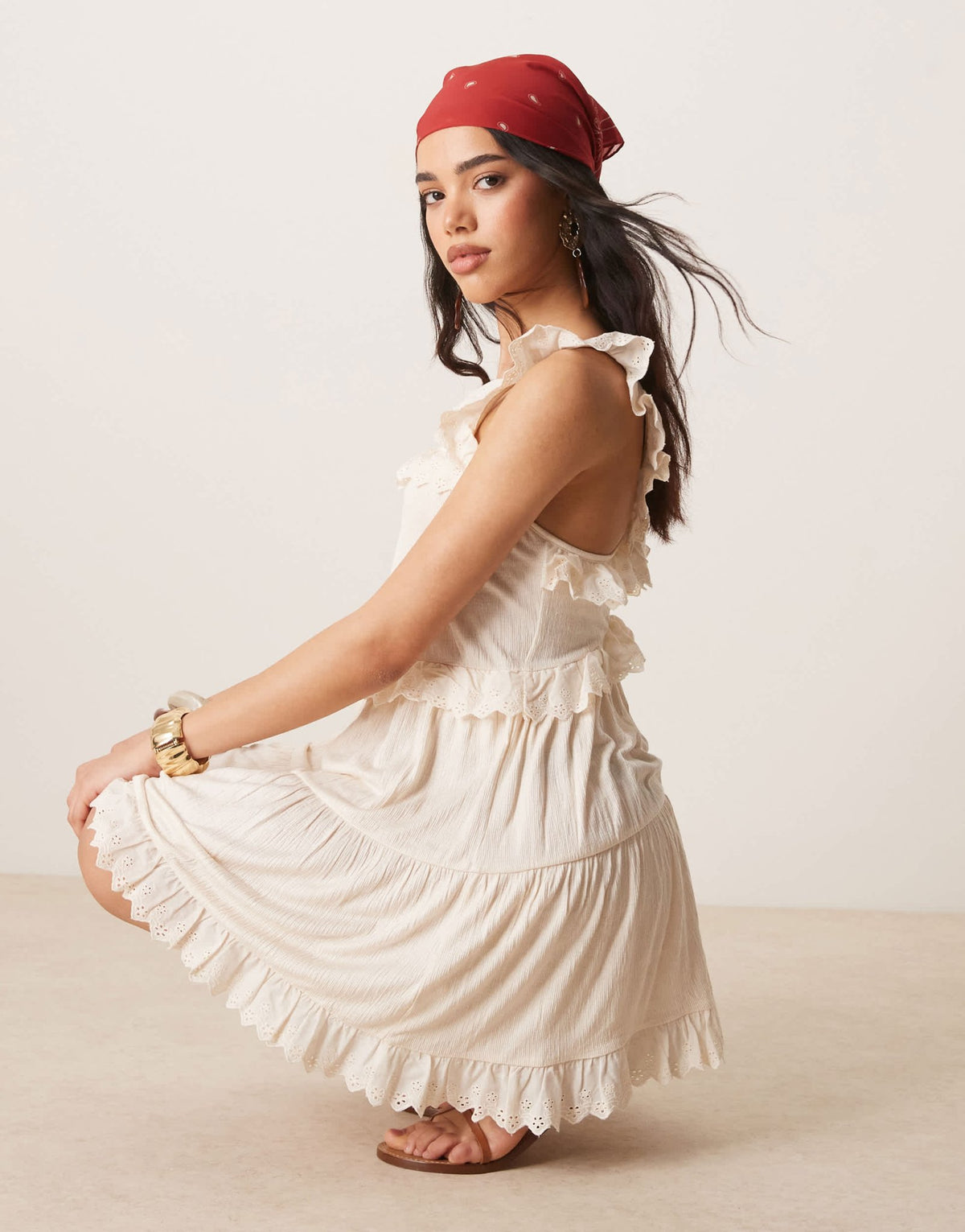 ASOS DESIGN lace insert ruffle tiered swing mini dress in white - ASOS Sample Sale