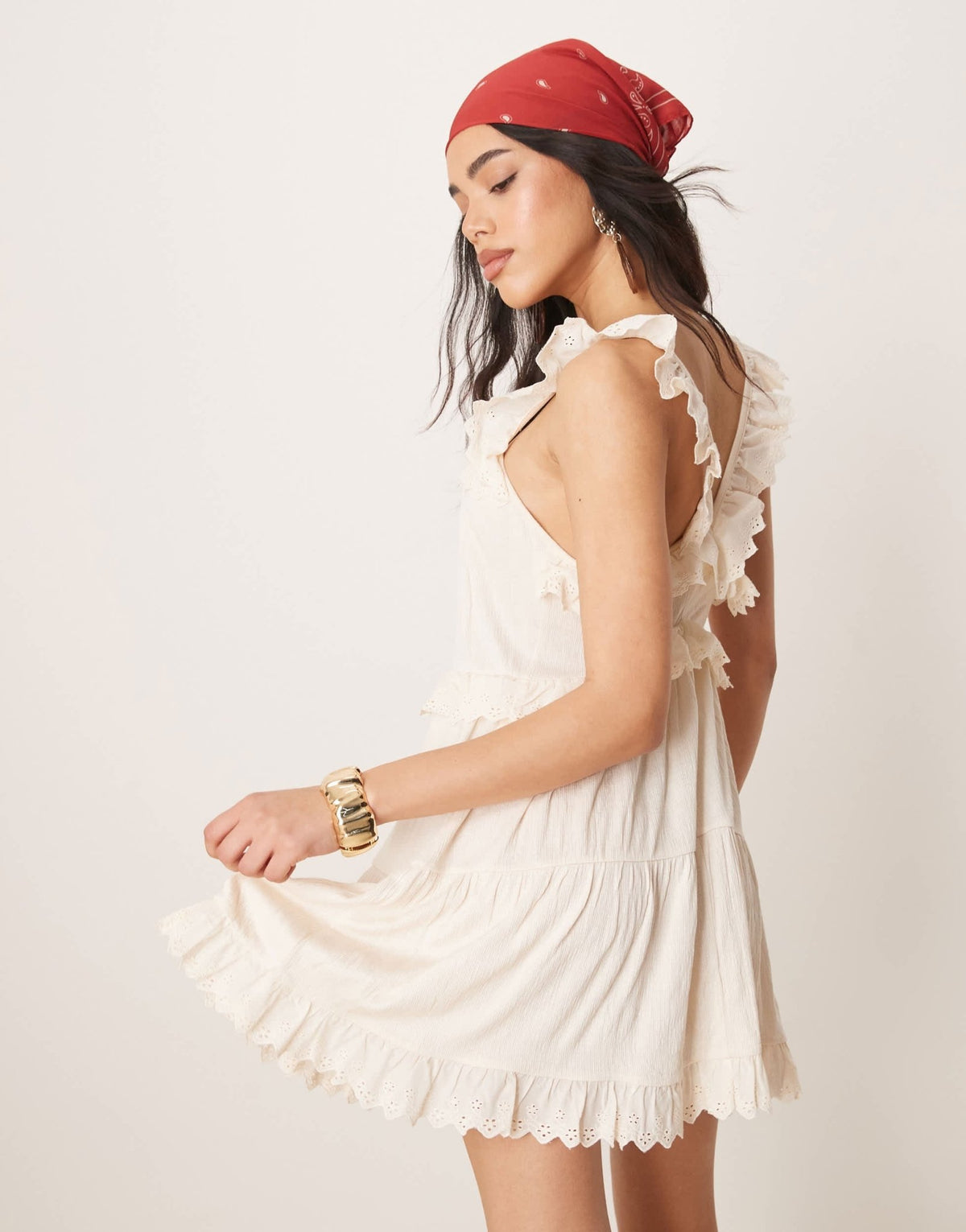 ASOS DESIGN lace insert ruffle tiered swing mini dress in white - ASOS Sample Sale