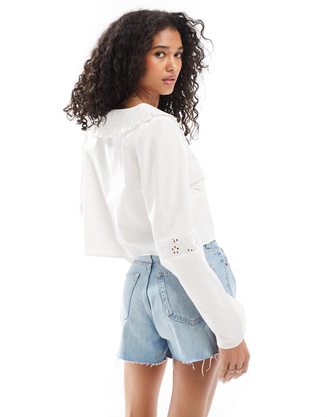 ASOS DESIGN lace insert tie front collar blouse in ivory - ASOS Sample Sale