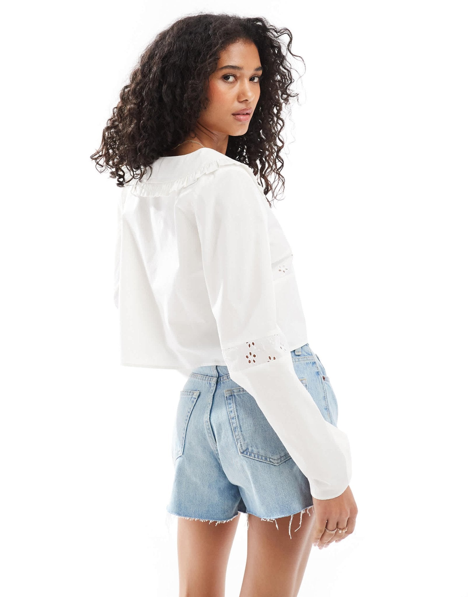 ASOS DESIGN lace insert tie front collar blouse in ivory - ASOS Sample Sale