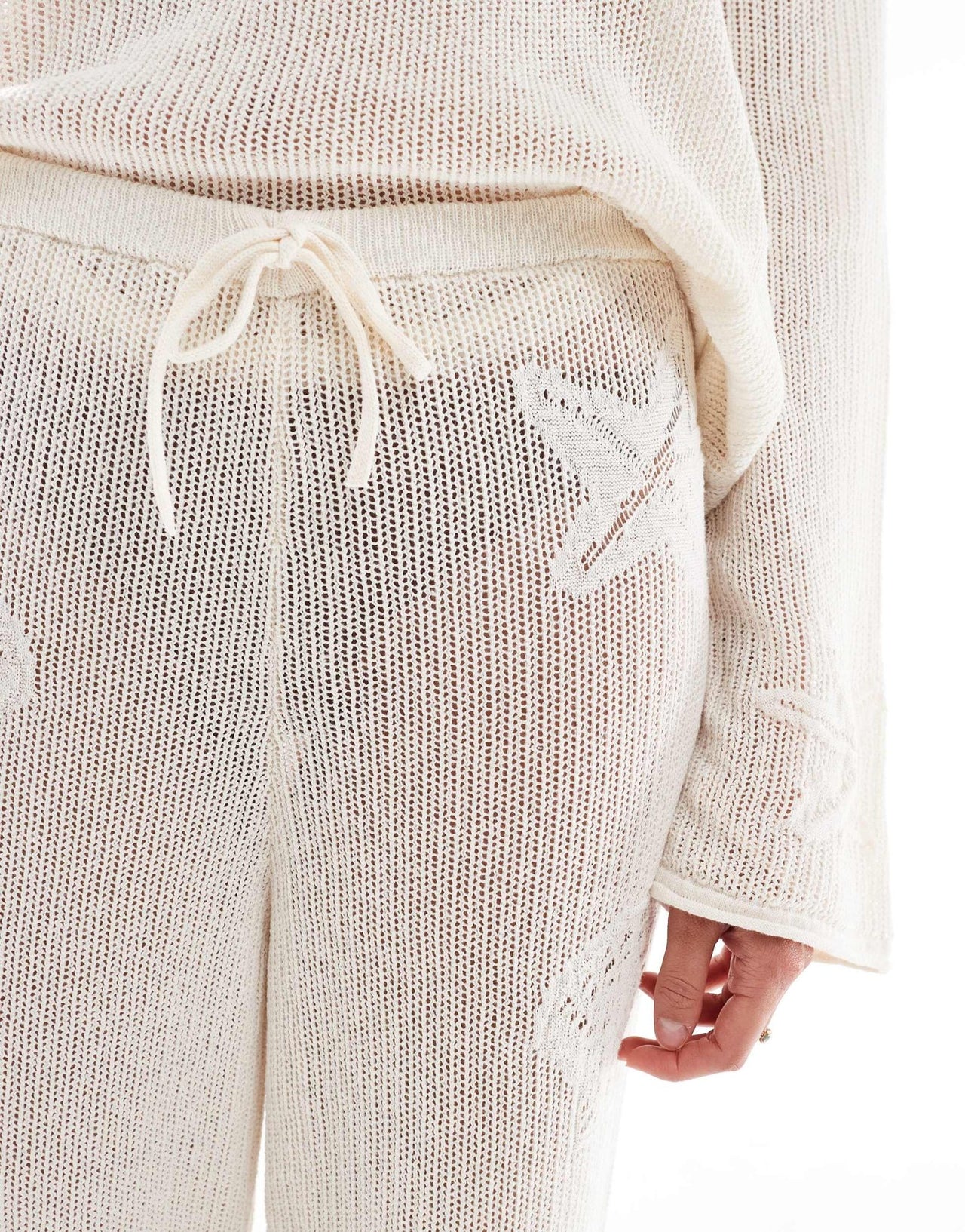 ASOS DESIGN lace knit wide leg trouser with shell motif in ecru - ASOS Sample Sale