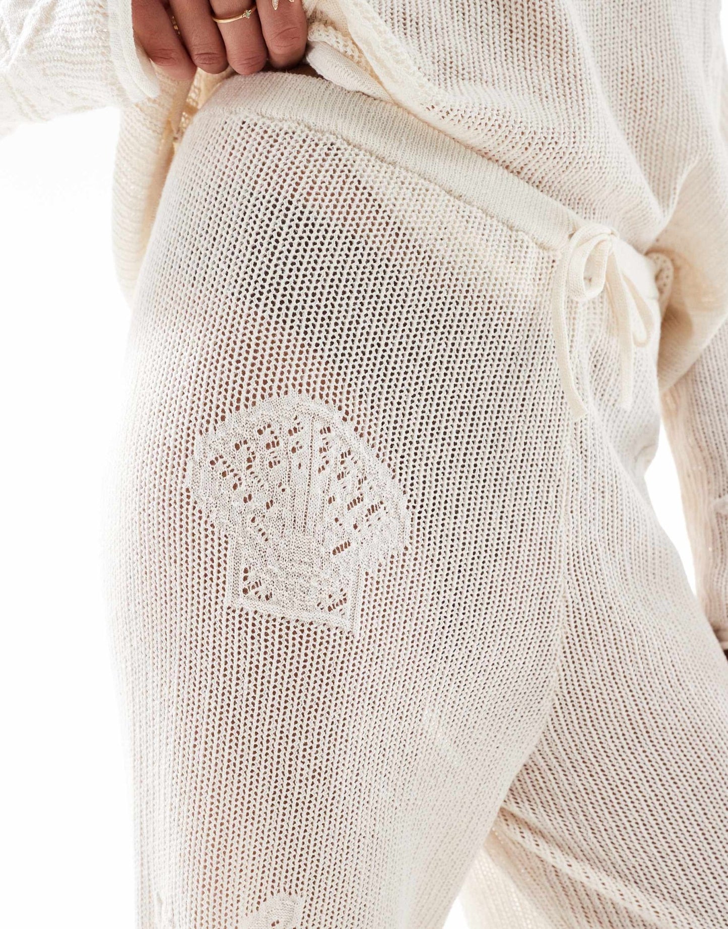 ASOS DESIGN lace knit wide leg trouser with shell motif in ecru - ASOS Sample Sale
