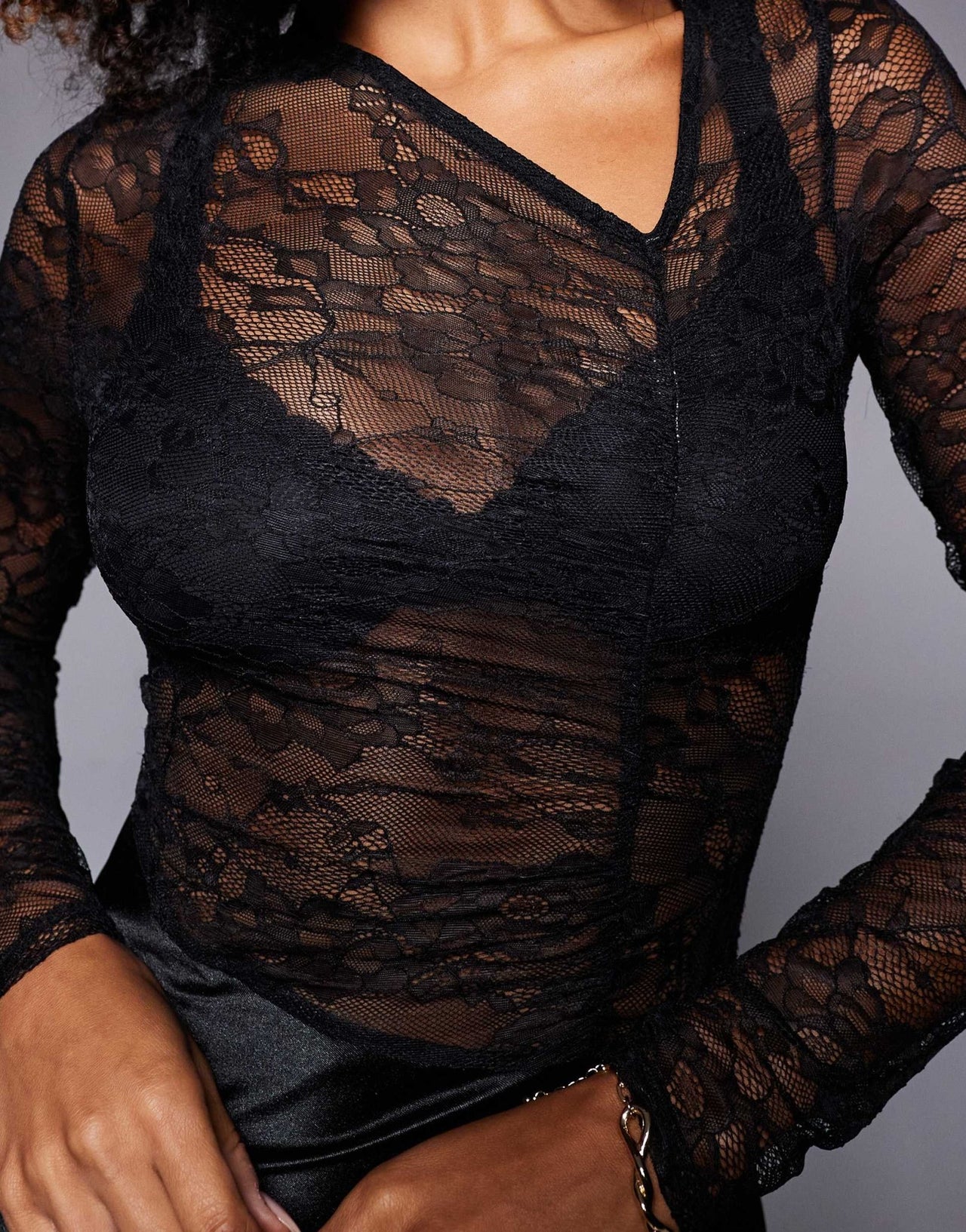 ASOS DESIGN lace long sleeve maxi dress with open back and satin mix skirt in black - ASOS Sample Sale