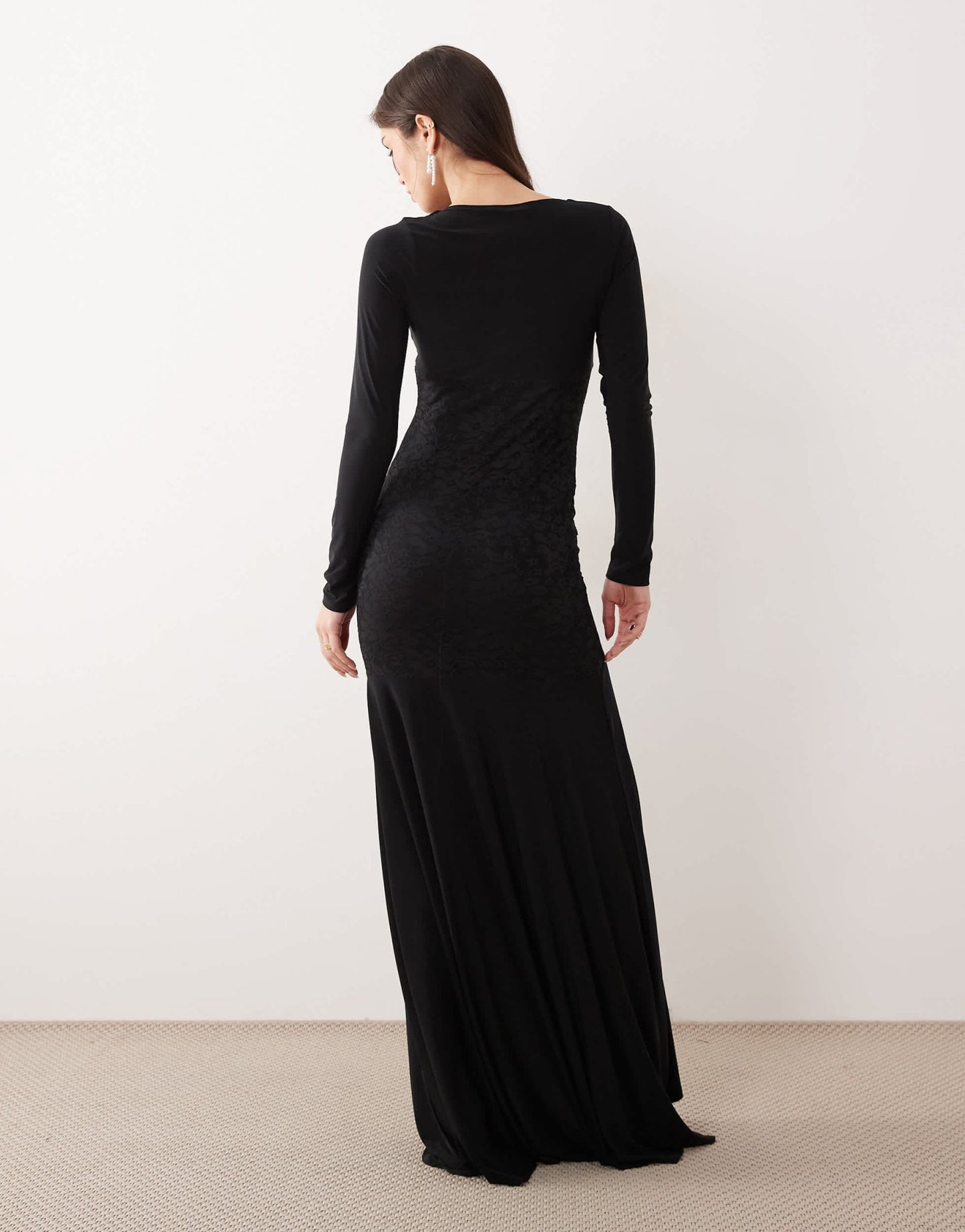 ASOS DESIGN lace long sleeve maxi dress with ruched bodice in black - ASOS Sample Sale