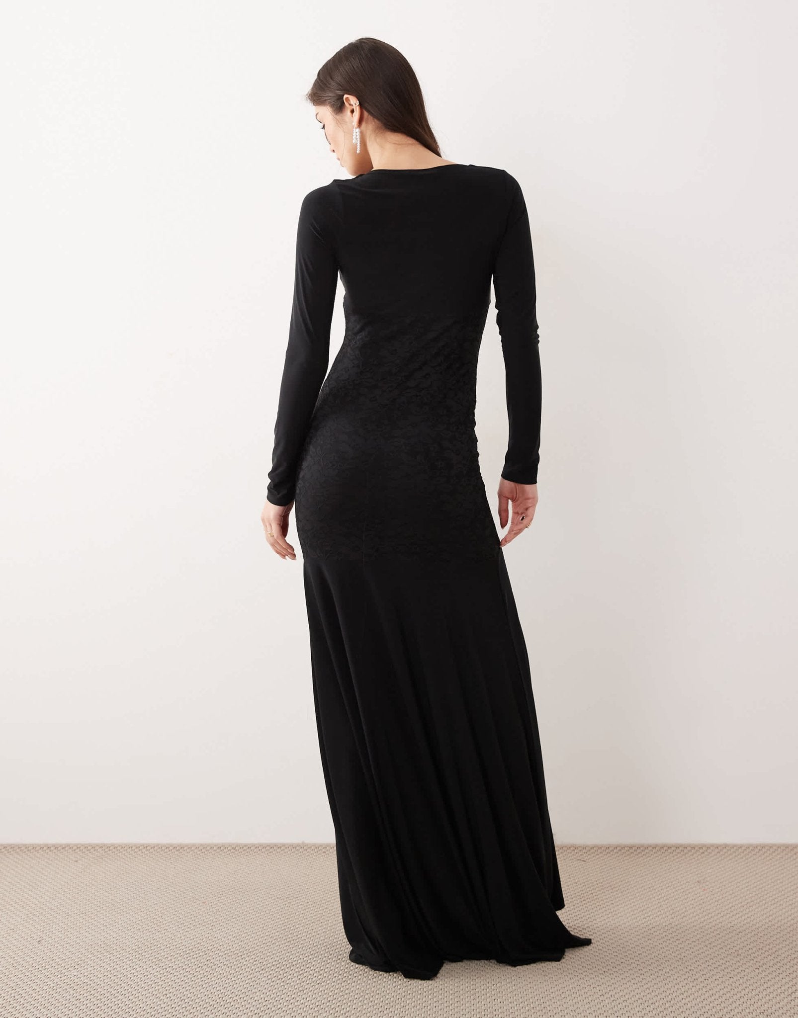 ASOS DESIGN lace long sleeve maxi dress with ruched bodice in black - ASOS Sample Sale