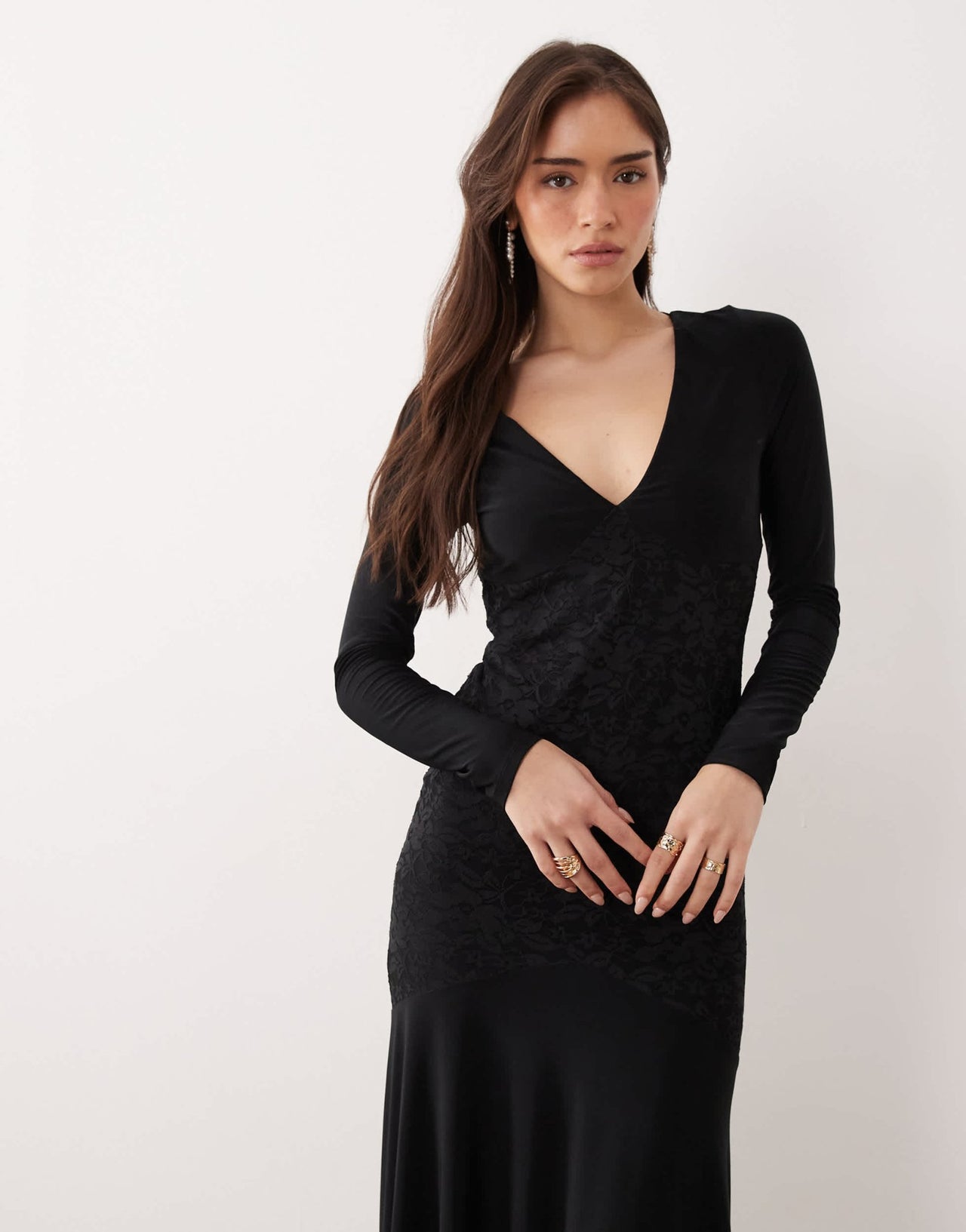 ASOS DESIGN lace long sleeve maxi dress with ruched bodice in black - ASOS Sample Sale