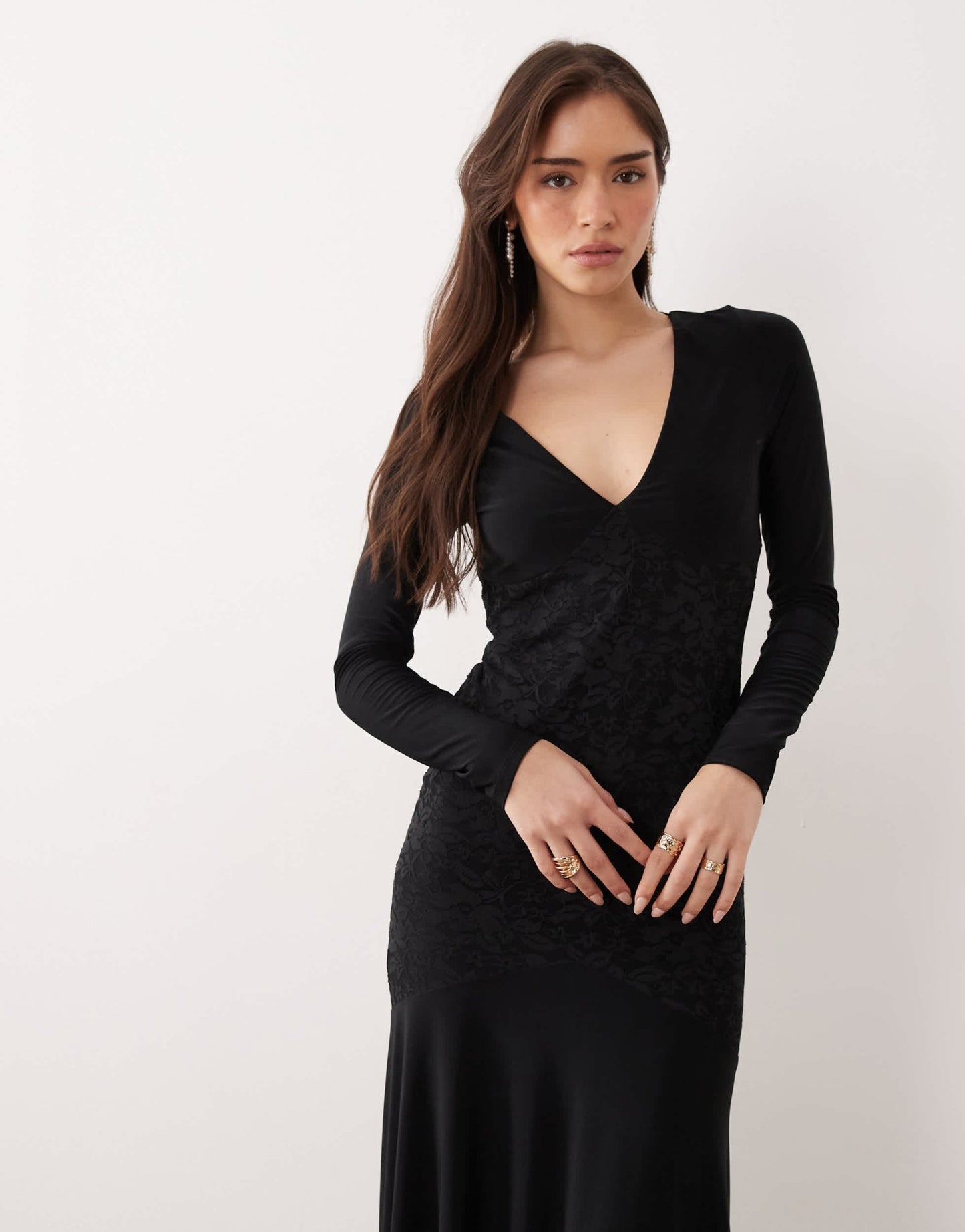 ASOS DESIGN lace long sleeve maxi dress with ruched bodice in black - ASOS Sample Sale