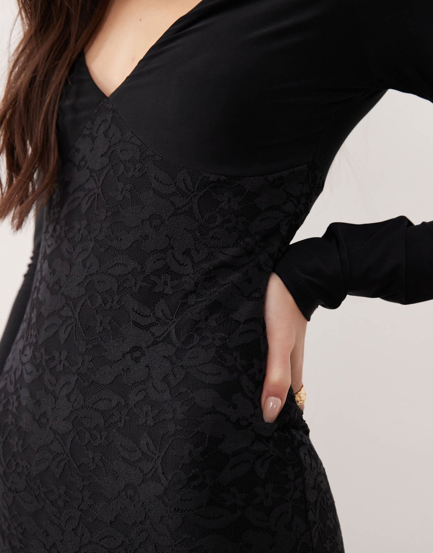 ASOS DESIGN lace long sleeve maxi dress with ruched bodice in black - ASOS Sample Sale
