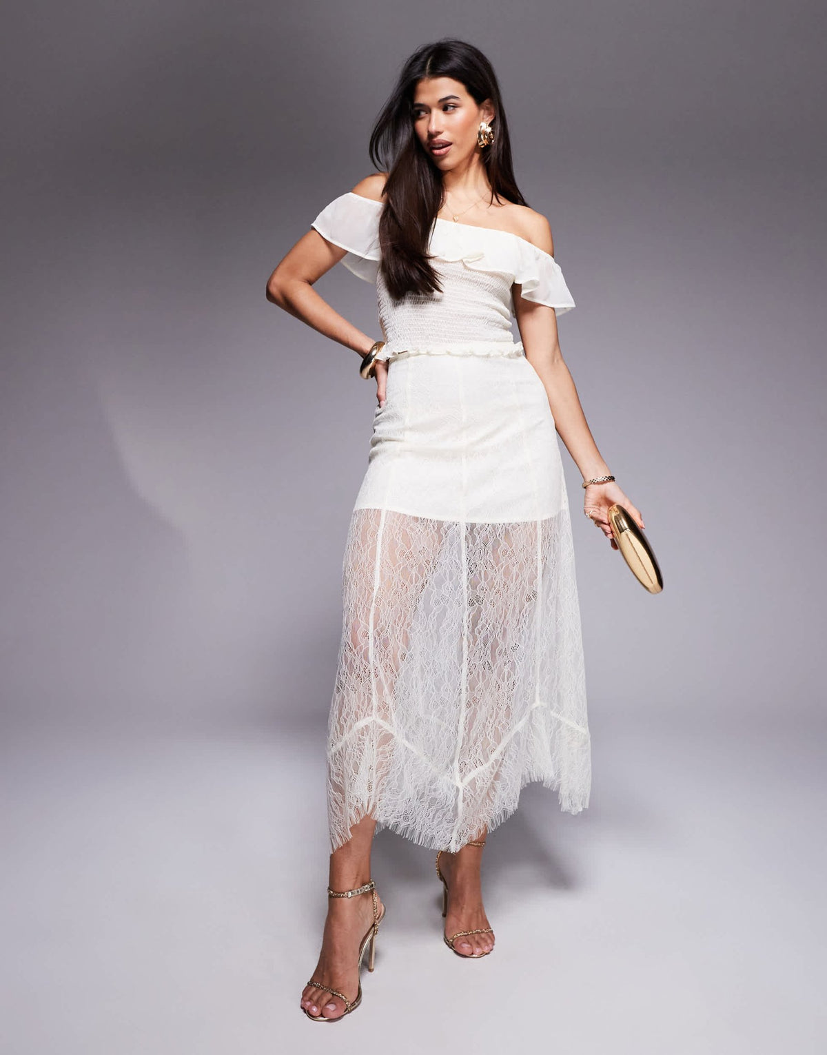 ASOS DESIGN lace maxi skirt with mini lining in ivory - ASOS Sample Sale
