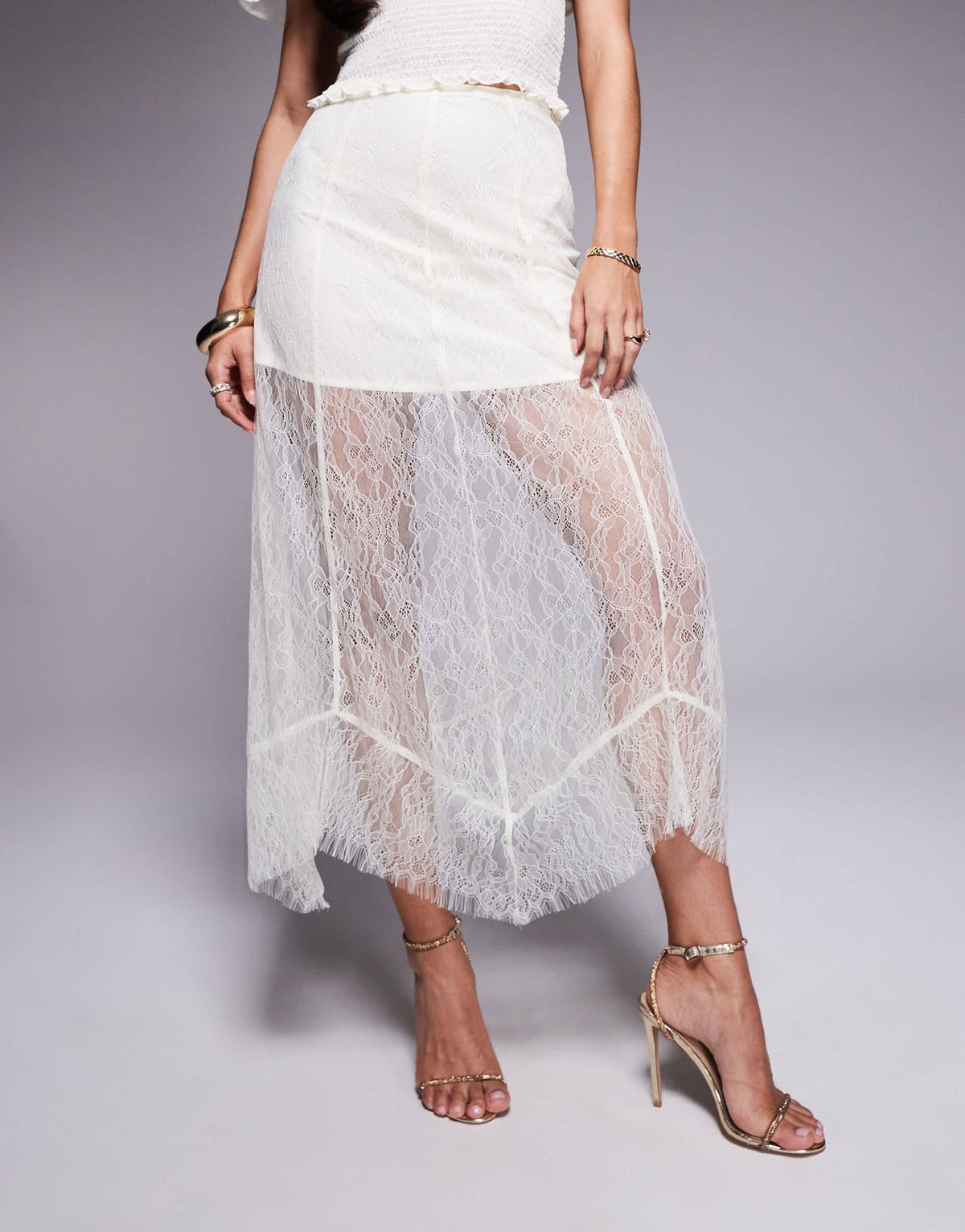 ASOS DESIGN lace maxi skirt with mini lining in ivory - ASOS Sample Sale
