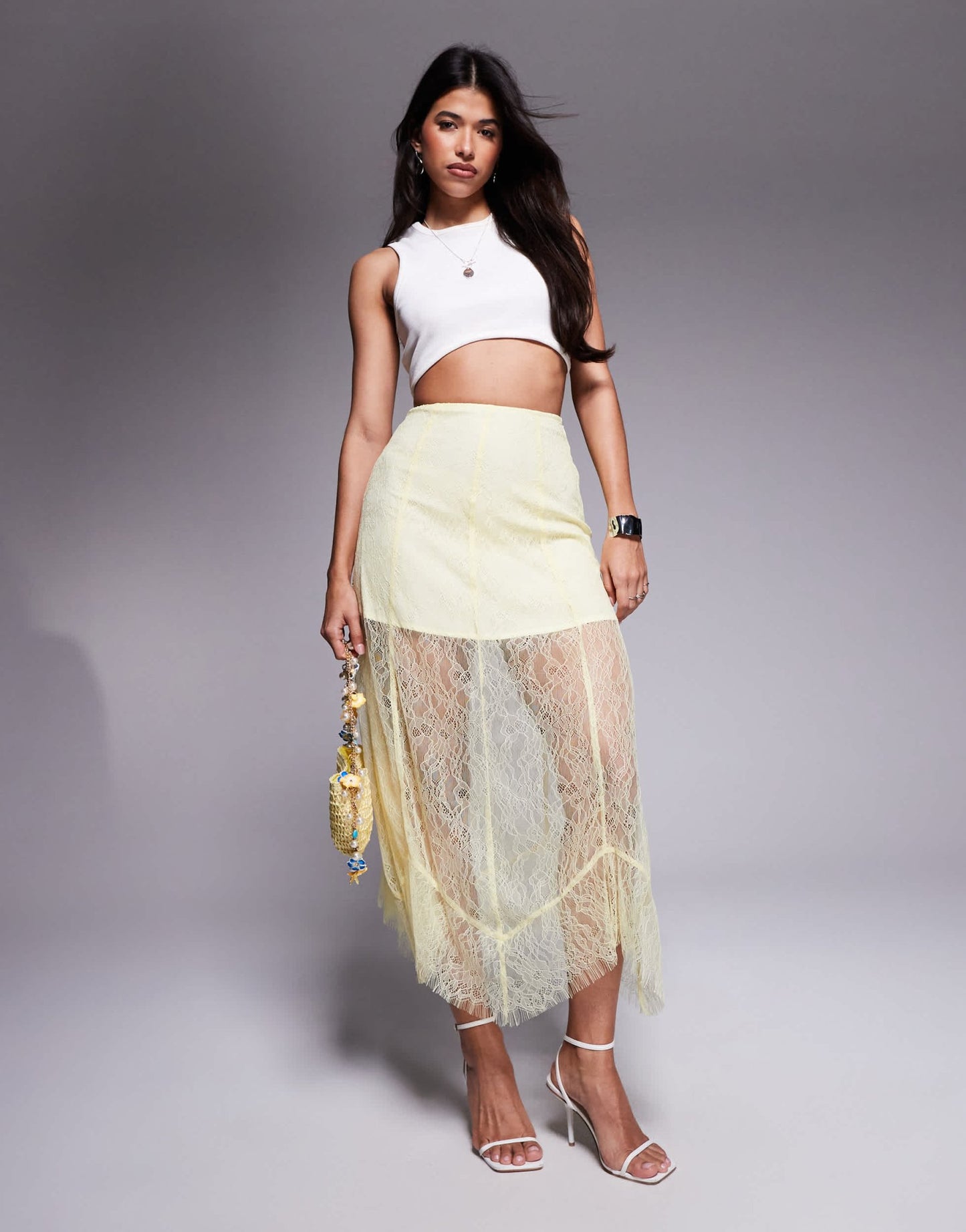 ASOS DESIGN lace maxi skirt with mini lining in yellow - ASOS Sample Sale