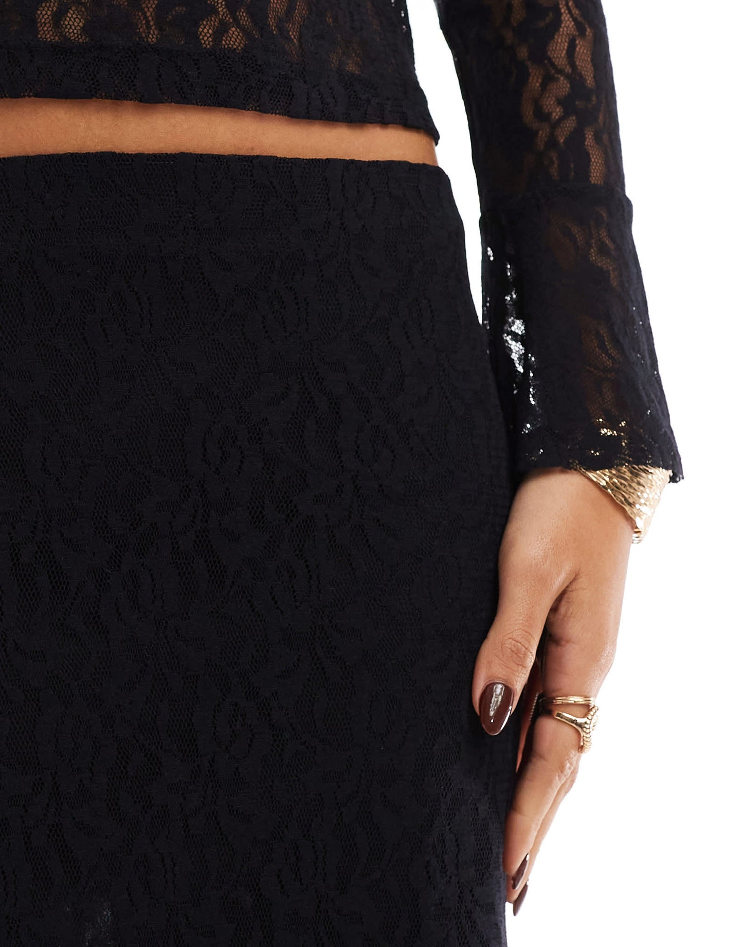 ASOS DESIGN lace mini skirt with ruffle hem co ord in black - ASOS Sample Sale