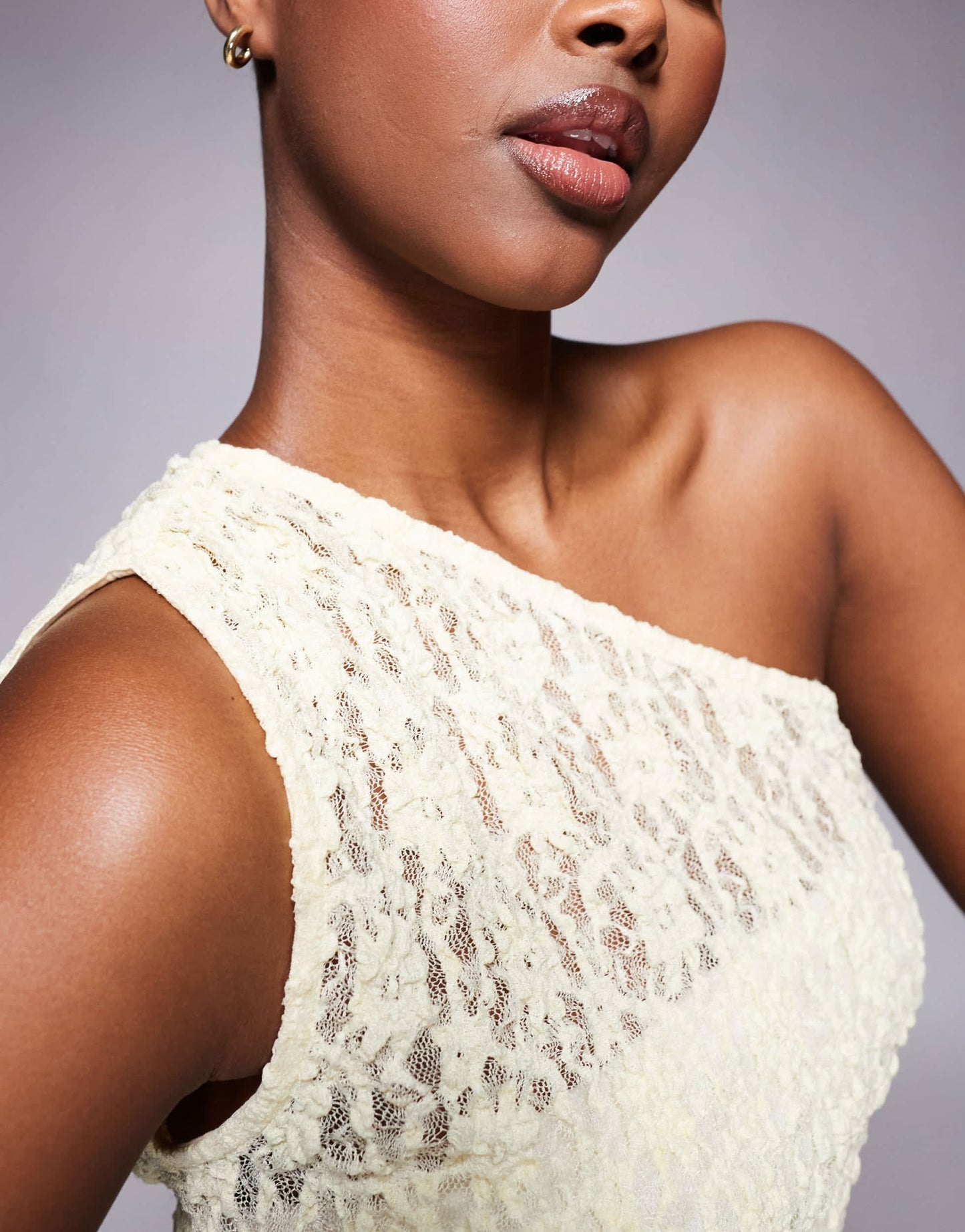 ASOS DESIGN lace one shoulder asymmetric top in buttermilk - ASOS Sample Sale