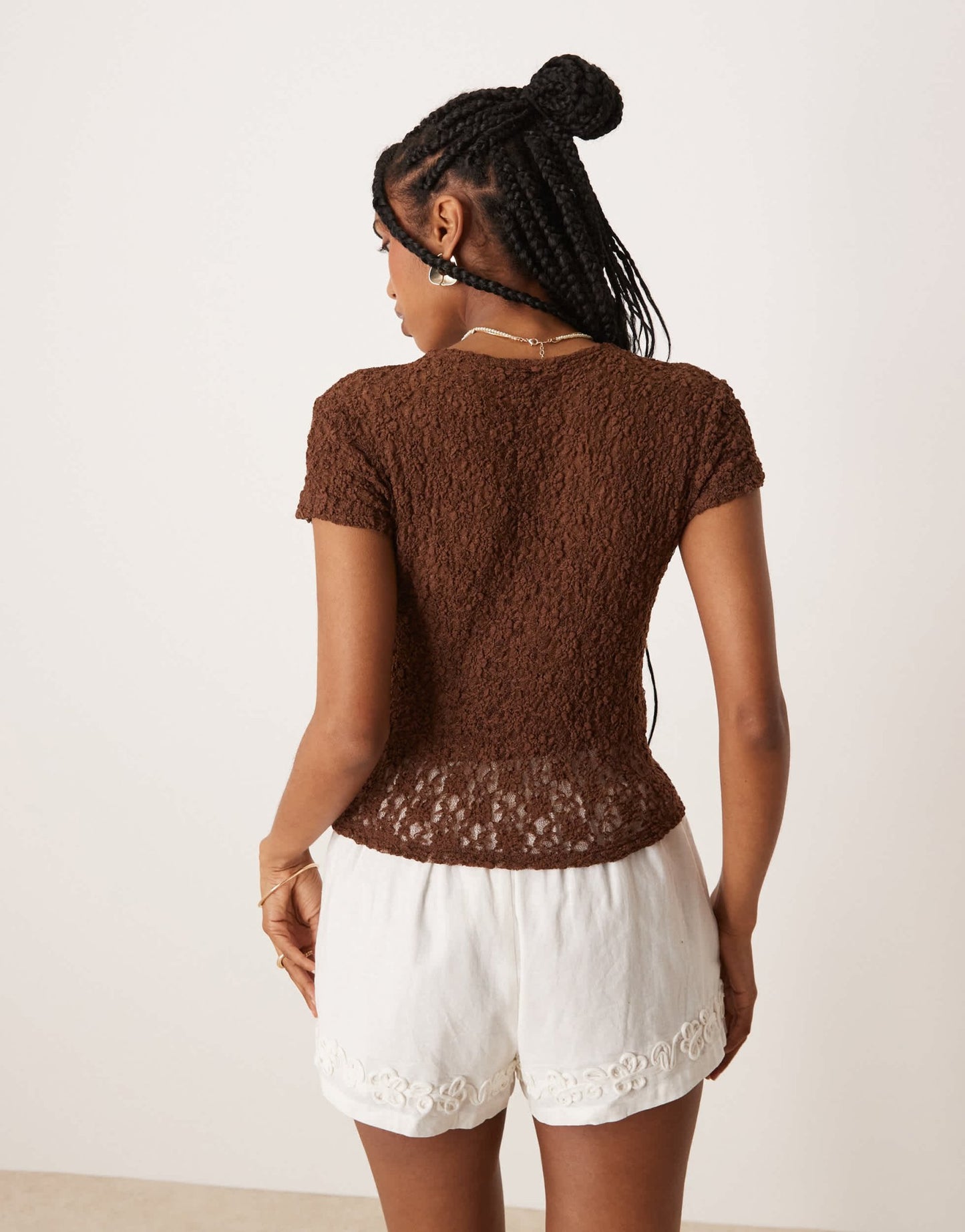 ASOS DESIGN lace short sleeve baby tee in brown - ASOS Sample Sale