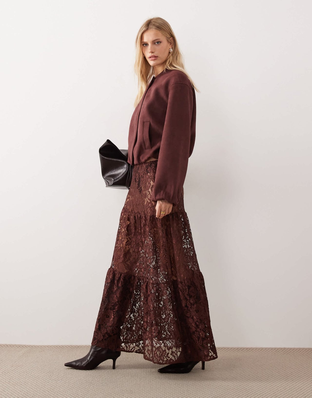 ASOS DESIGN lace tiered maxi skirt in chocolate - ASOS Sample Sale