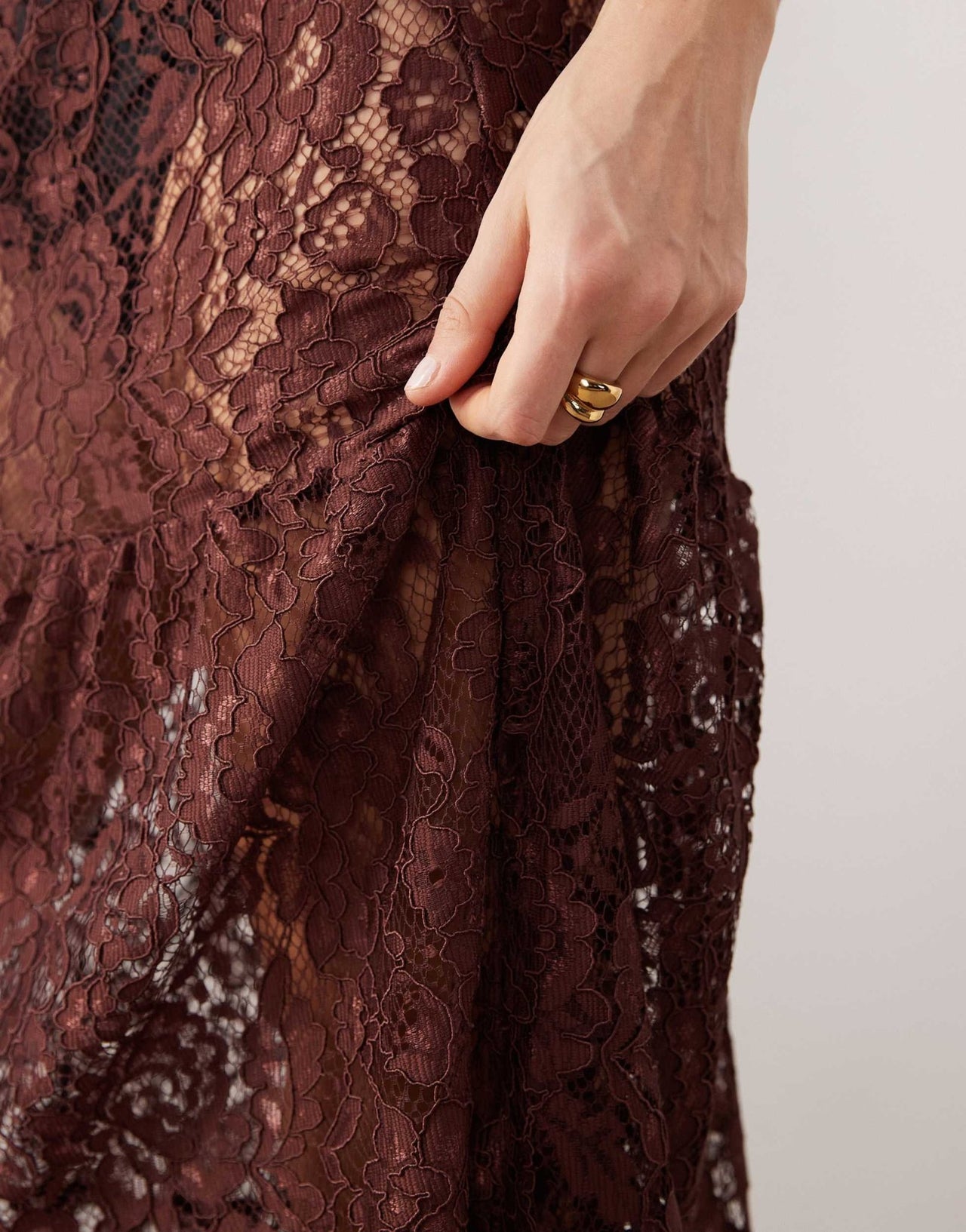 ASOS DESIGN lace tiered maxi skirt in chocolate - ASOS Sample Sale