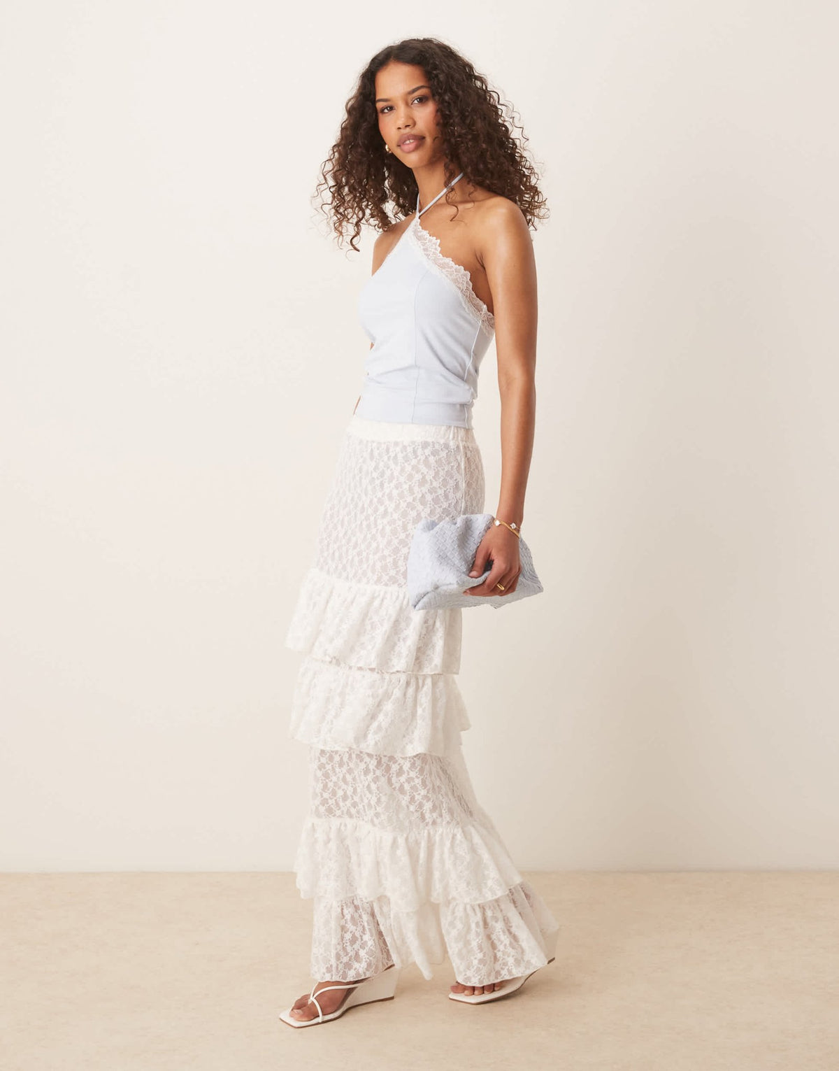 ASOS DESIGN lace tiered maxi skirt in white - ASOS Sample Sale