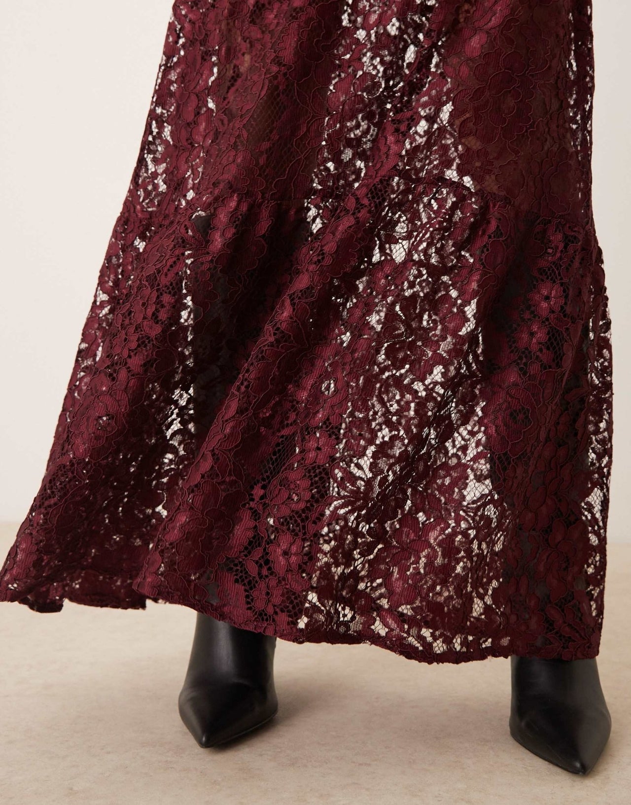 ASOS DESIGN lace tiered midi skirt in burgundy - ASOS Sample Sale