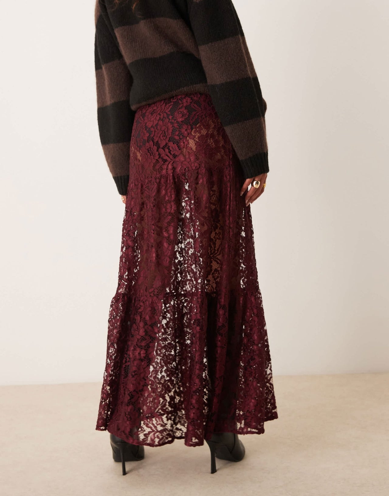 ASOS DESIGN lace tiered midi skirt in burgundy - ASOS Sample Sale