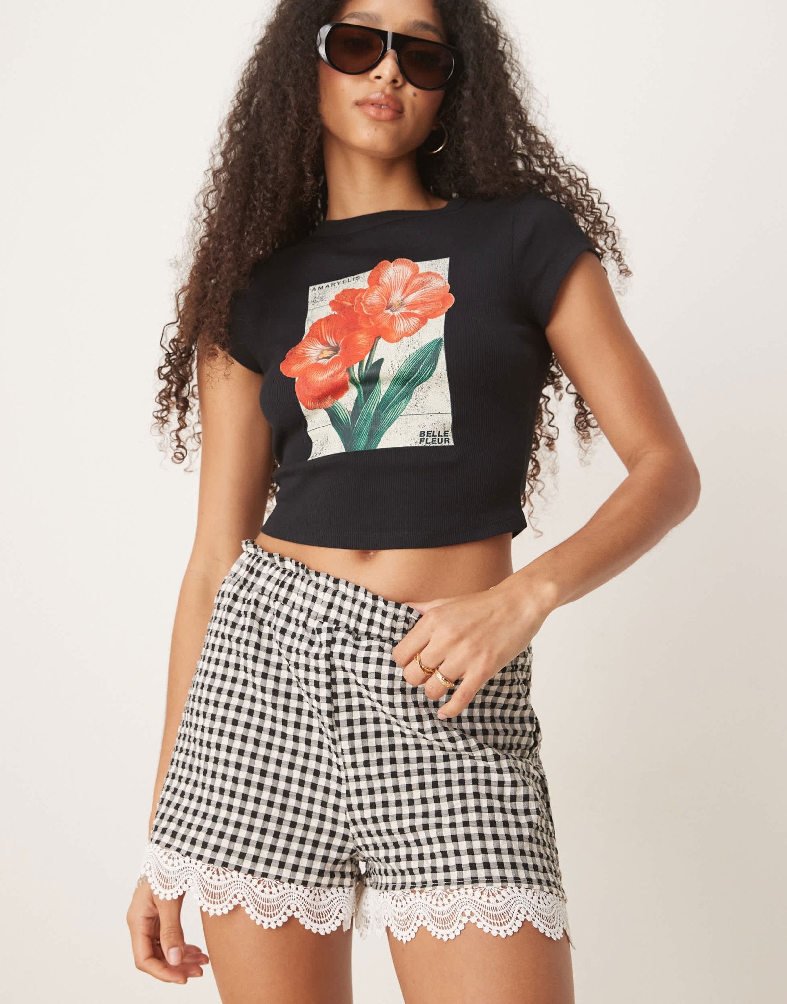 ASOS DESIGN lace trim micro short in gingham - ASOS Sample Sale