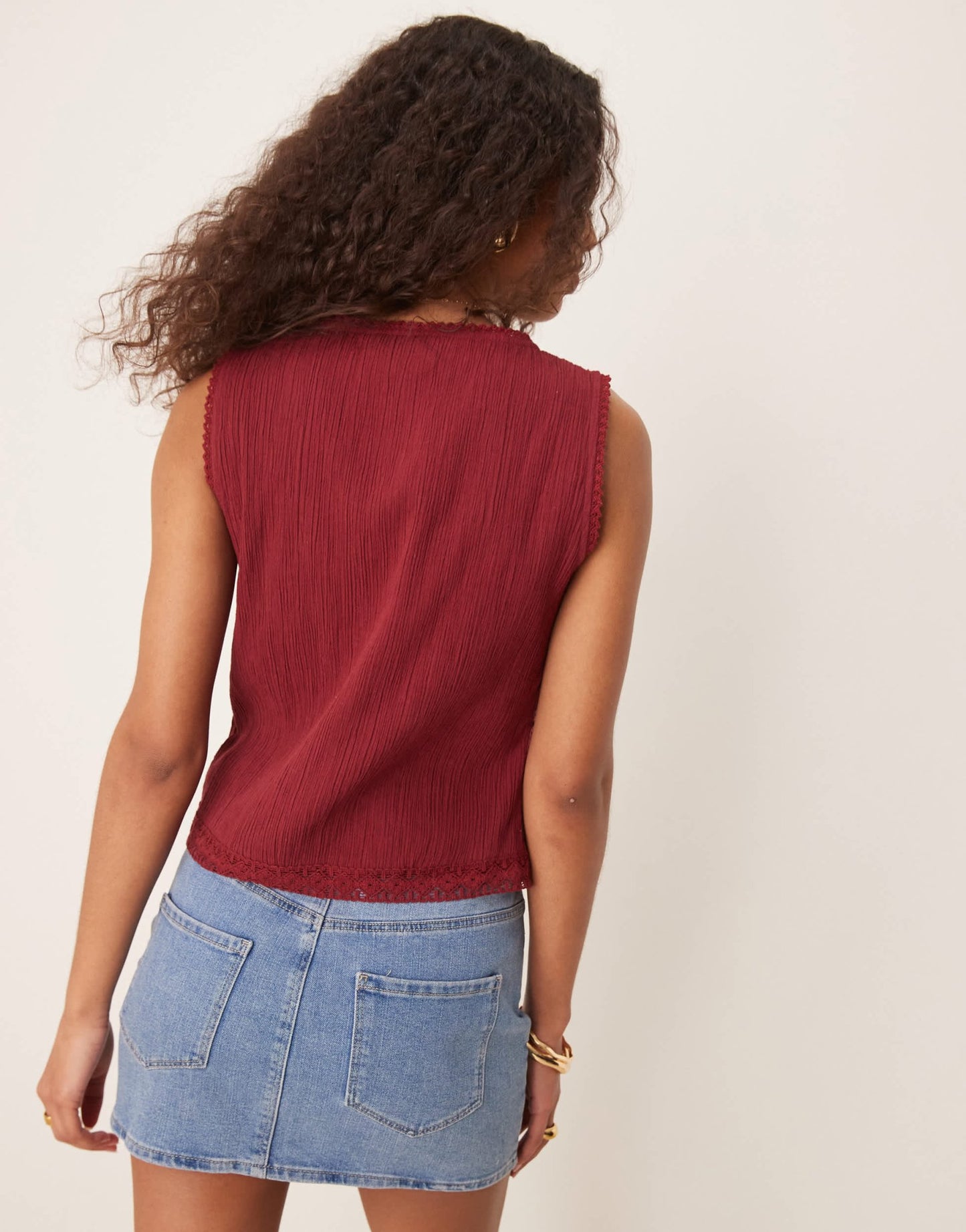 ASOS DESIGN lace trim waistcoat in dark red - ASOS Sample Sale