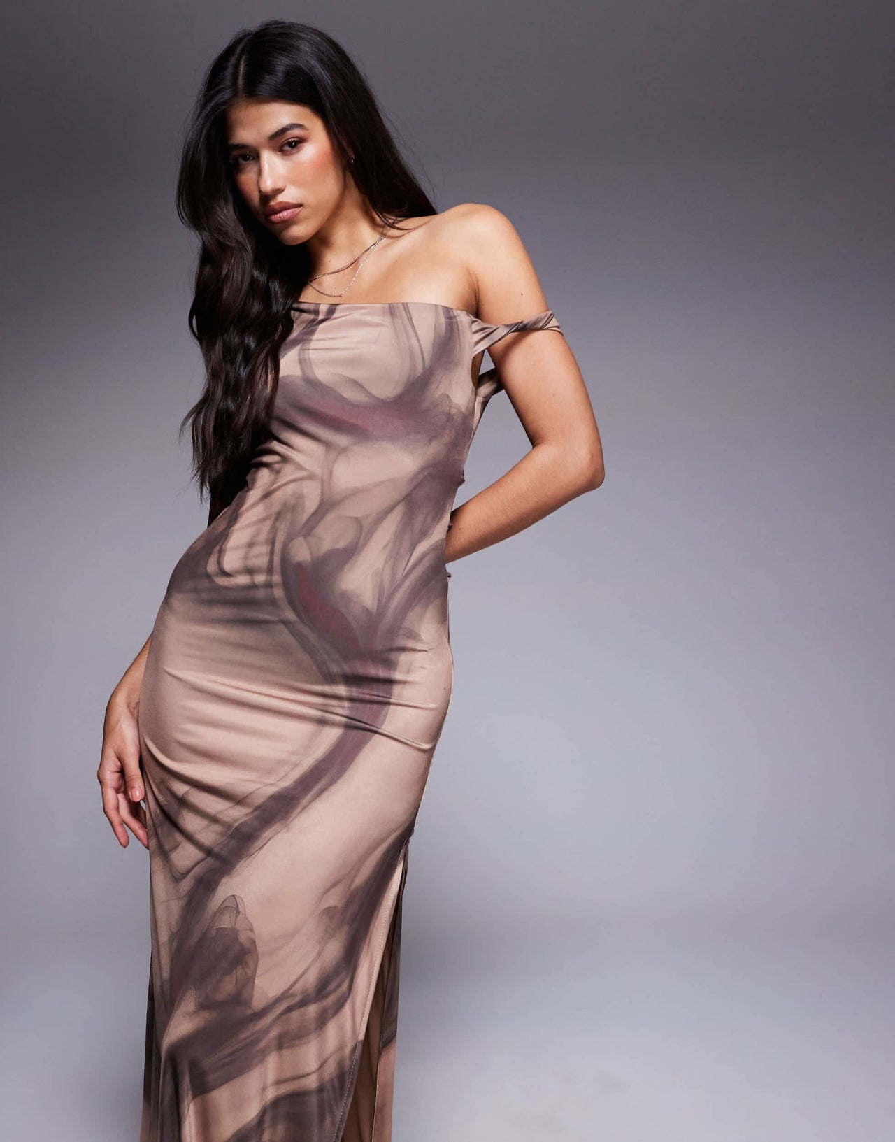 ASOS DESIGN lace up back maxi dress in brown swirl print - ASOS Sample Sale