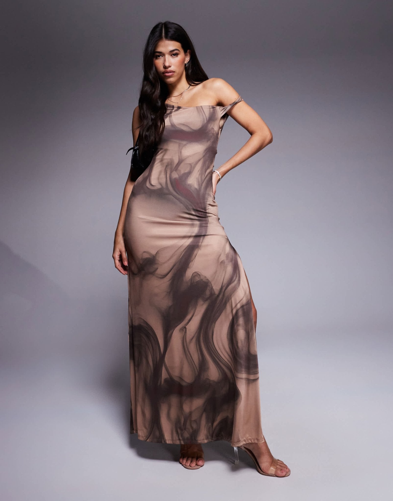 ASOS DESIGN lace up back maxi dress in brown swirl print - ASOS Sample Sale