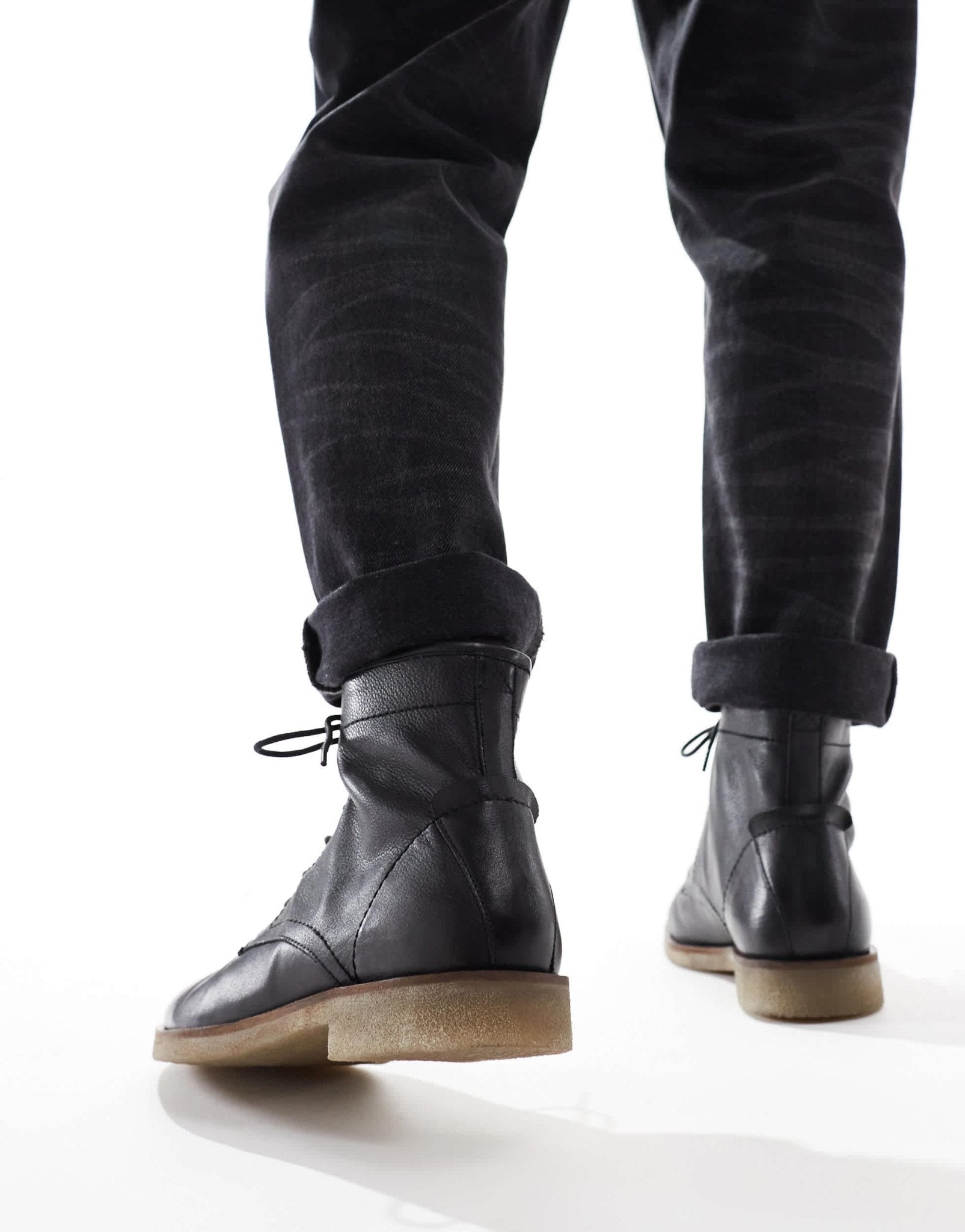 ASOS DESIGN lace up boots in black leather with natural sole - ASOS Sample Sale