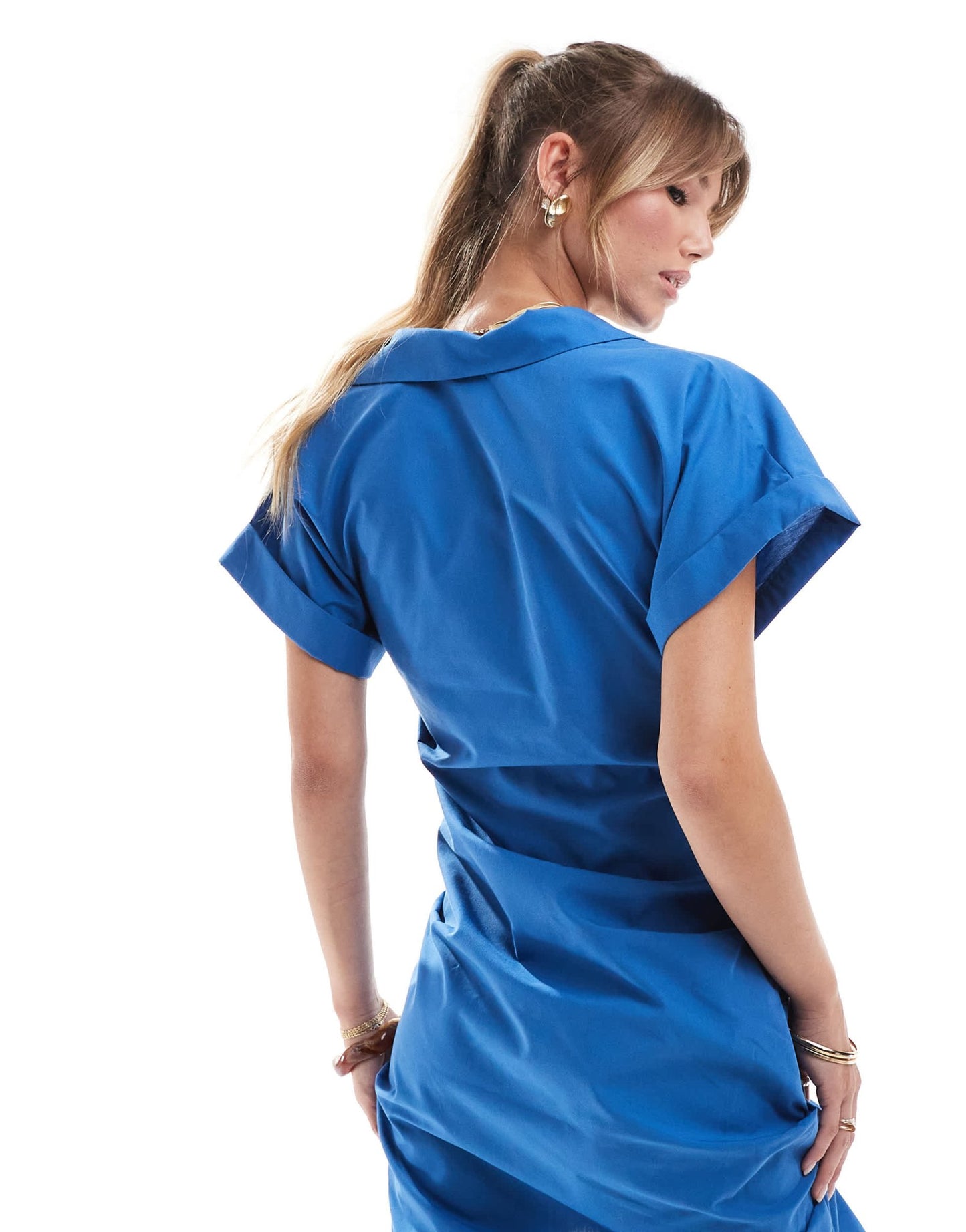 ASOS DESIGN lace up detail contrast mini shirt dress in blue - ASOS Sample Sale