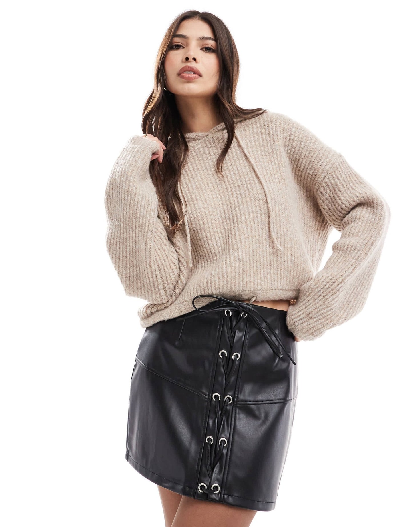 ASOS DESIGN lace up front leather look mini skirt in black - ASOS Sample Sale