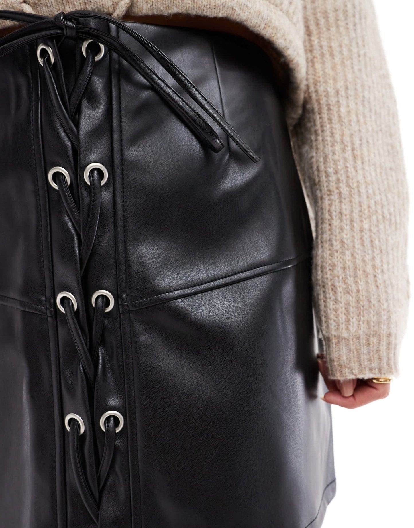 ASOS DESIGN lace up front leather look mini skirt in black - ASOS Sample Sale