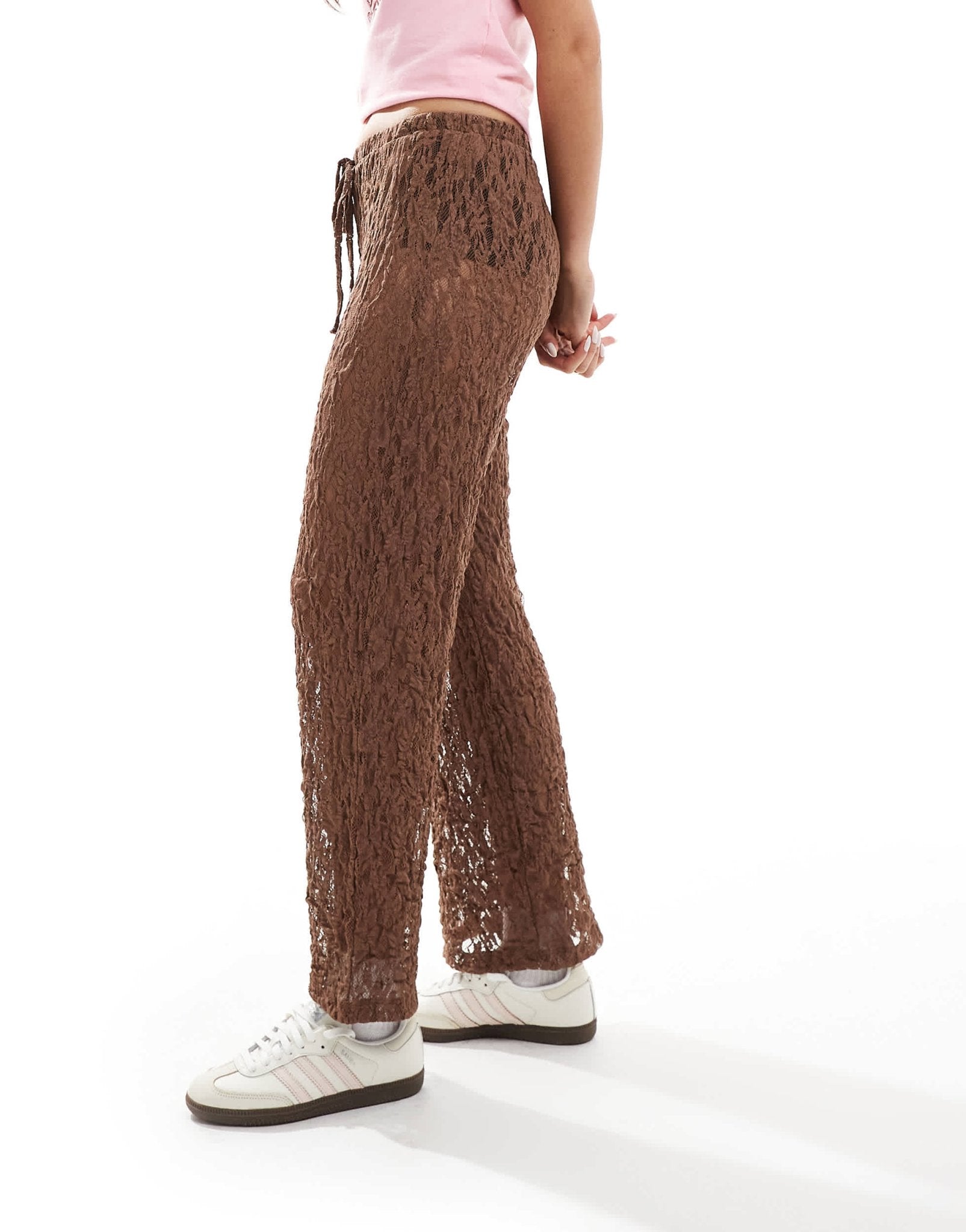 ASOS DESIGN lace wide leg trousers in brown - ASOS Sample Sale