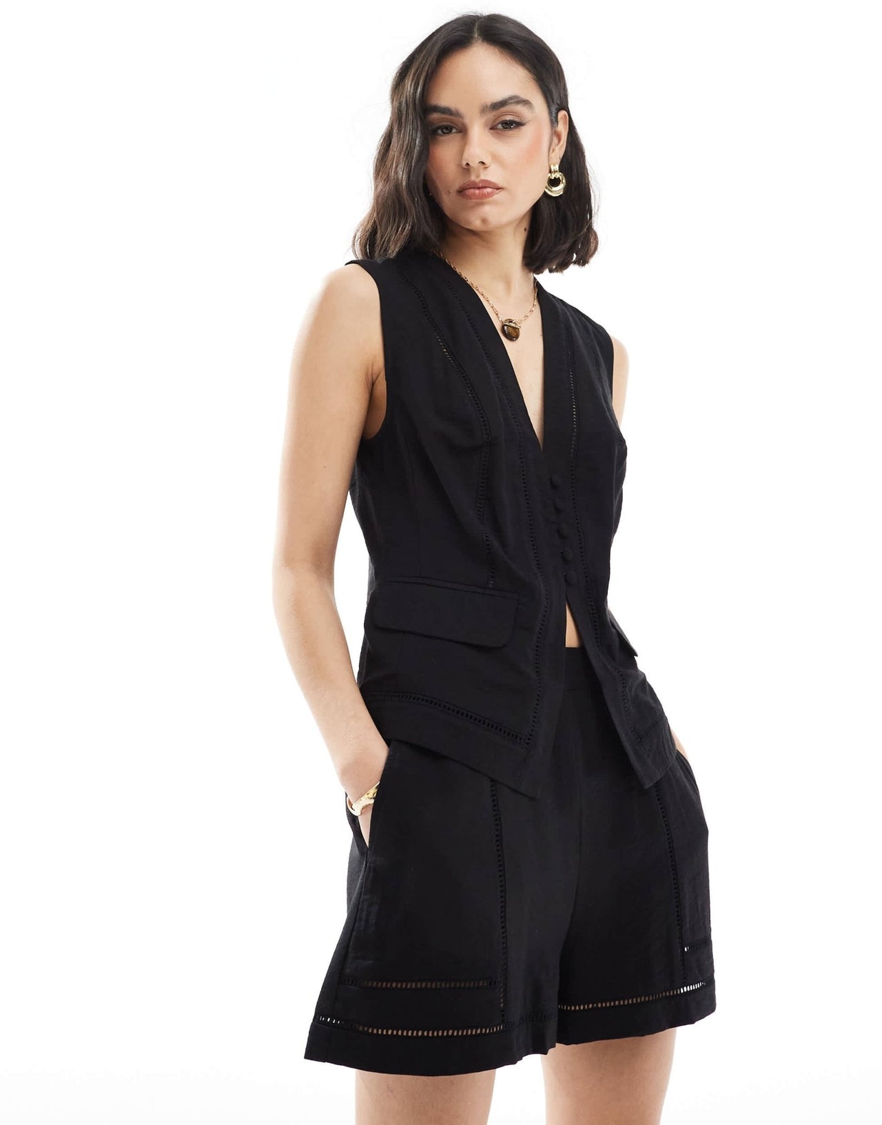 ASOS DESIGN ladder trim waistcoat co - ord in black - ASOS Sample Sale
