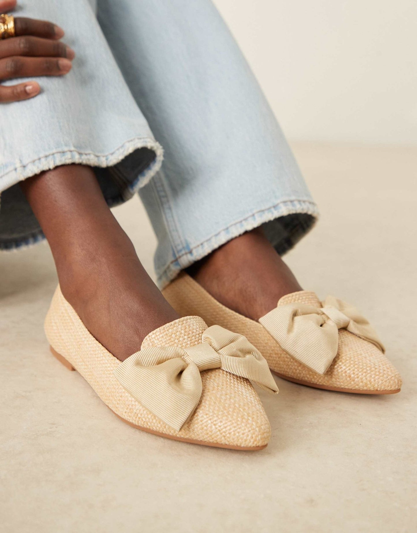 ASOS DESIGN Lake bow pointed ballet flats in natural raffia - ASOS Sample Sale