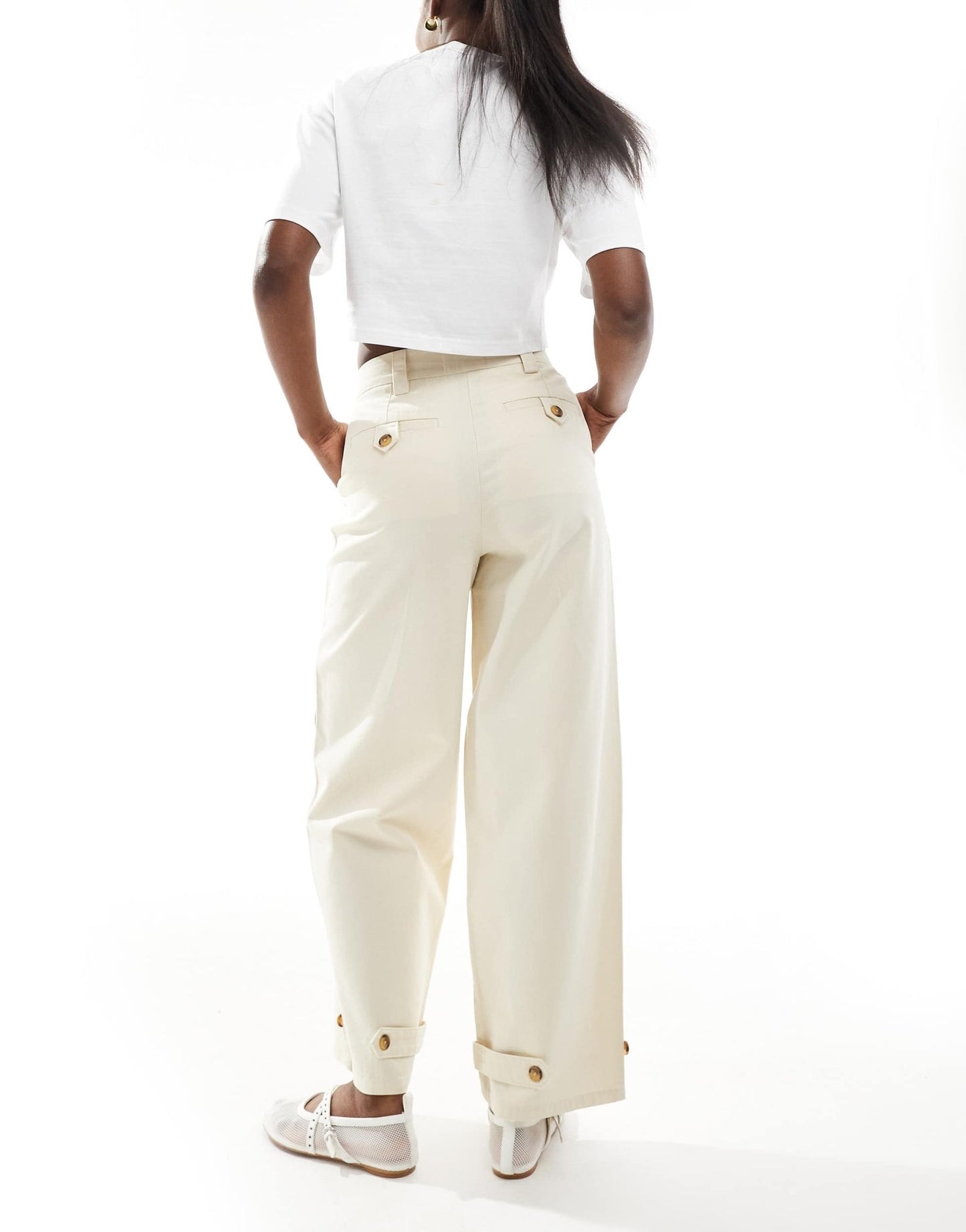 ASOS DESIGN laundered barrel trousers with tab detail in bone white - ASOS Sample Sale
