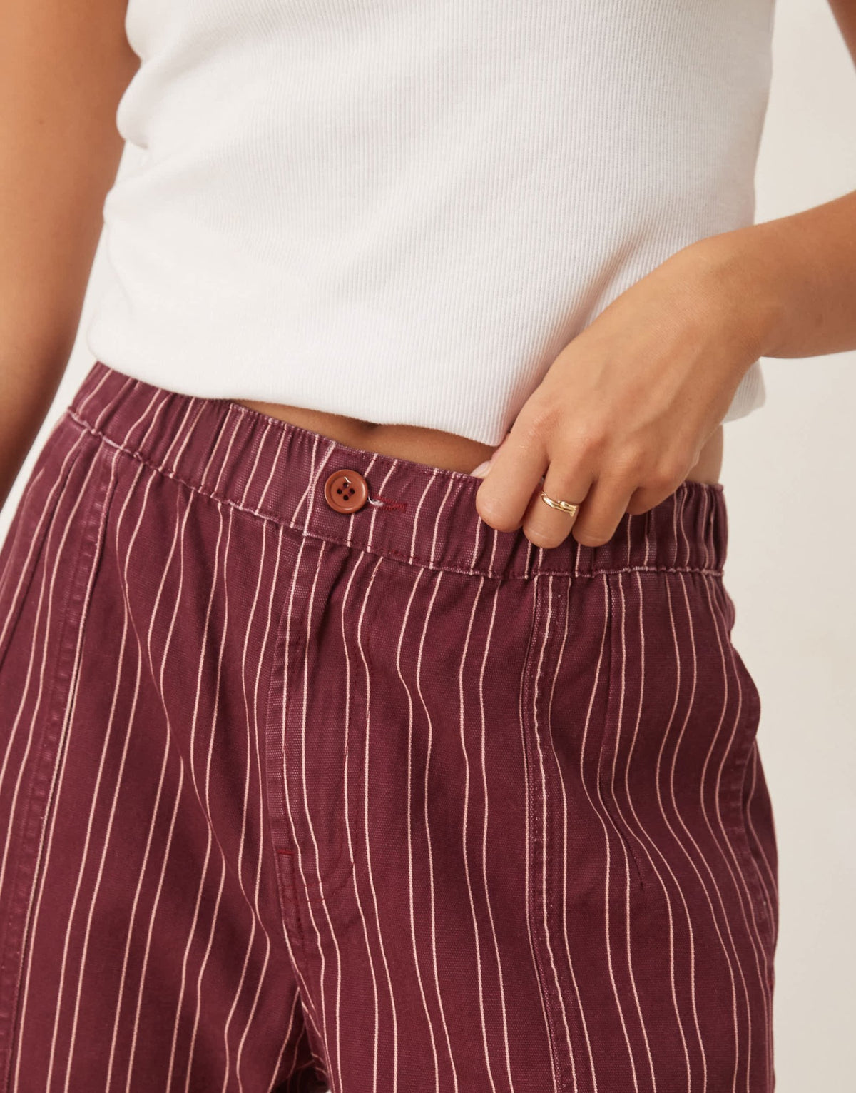 ASOS DESIGN laundered pull on barrel trousers in burgundy stripe - ASOS Sample Sale