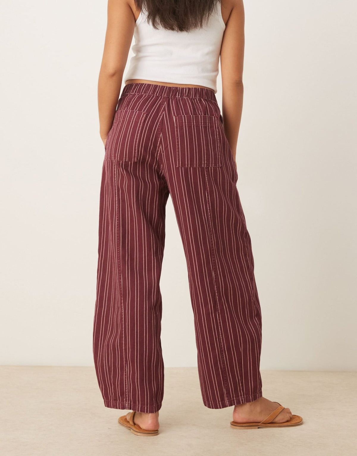 ASOS DESIGN laundered pull on barrel trousers in burgundy stripe - ASOS Sample Sale