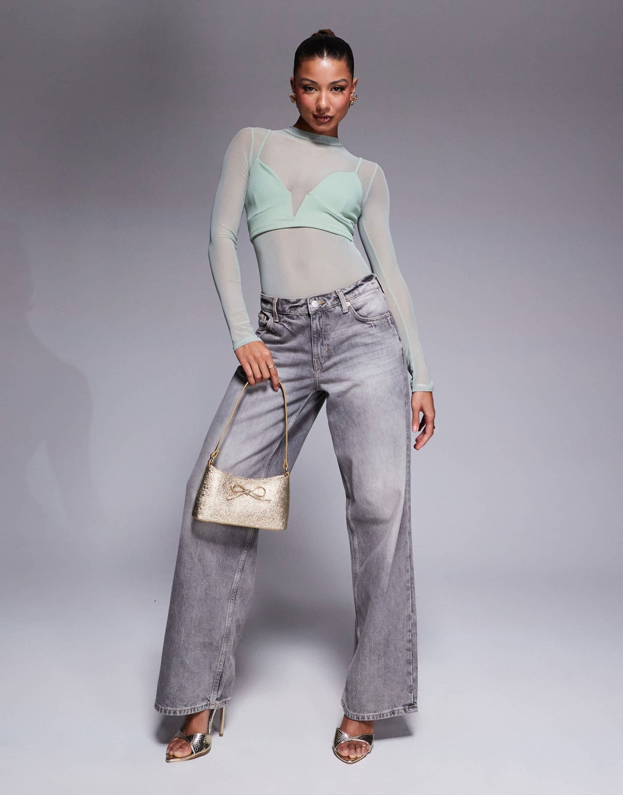 ASOS DESIGN layered mesh bodysuit with plunge bralet in sage - ASOS Sample Sale